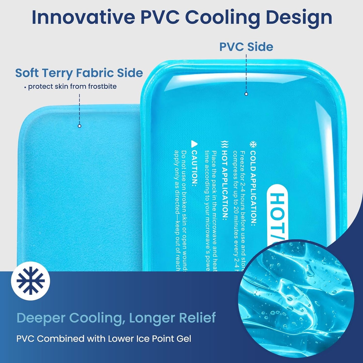 REVIX Ice Packs for Injuries Reusable, 2 Packs Hot & Cold Gel Ice Packs with PVC Cooling Design & Adjustable Strap, Flexible Therapy on Joints, Muscles, Shoulder, Back and Knee (10" x 5" Blue)