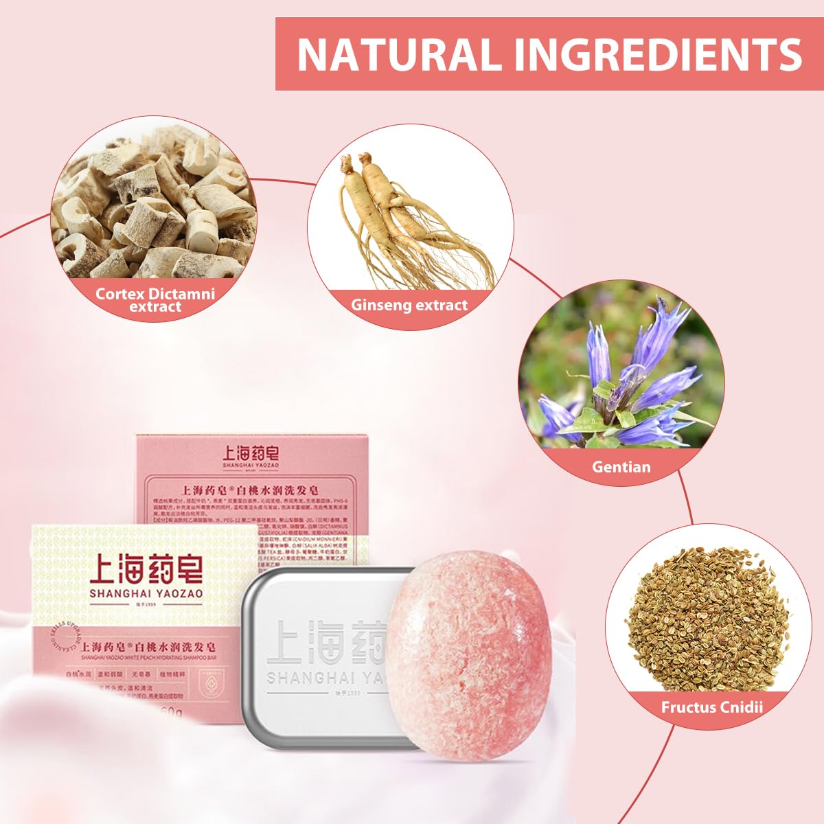 Bee & Flower Shampoo Bar White Peach Hydrating Shampoo Bar Nourishing & Smoothing All Natural Travel Shampoos Bars for All Hair Types - 2.1 oz (Comes with Mesh Bag and Tin Box)