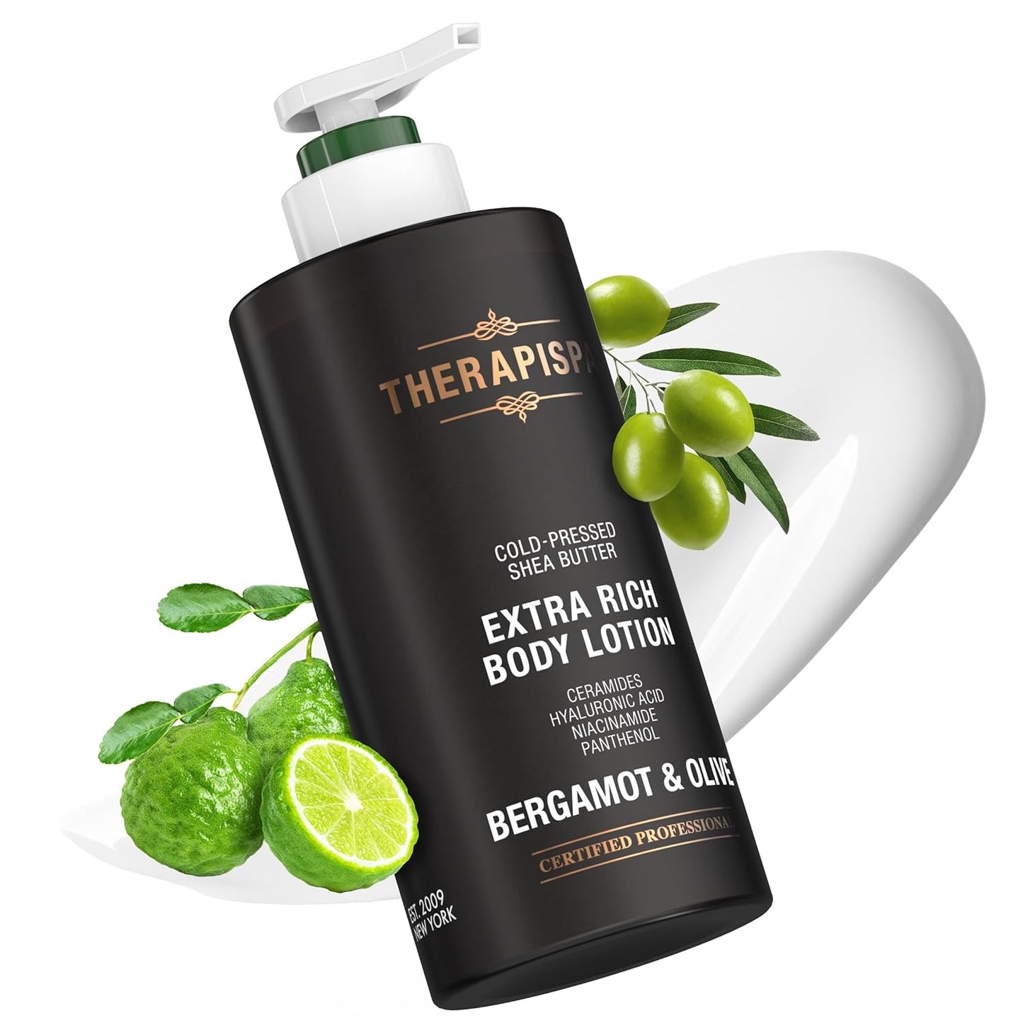 THERAPISPA Scented Body Lotion for Women – Refreshing Moisturizer with Shea Butter, Ceramides & Panthenol to Revive & Nourish Dry Skin – Used by All Genders (Bergamot & Olive, 17.0 fl oz)