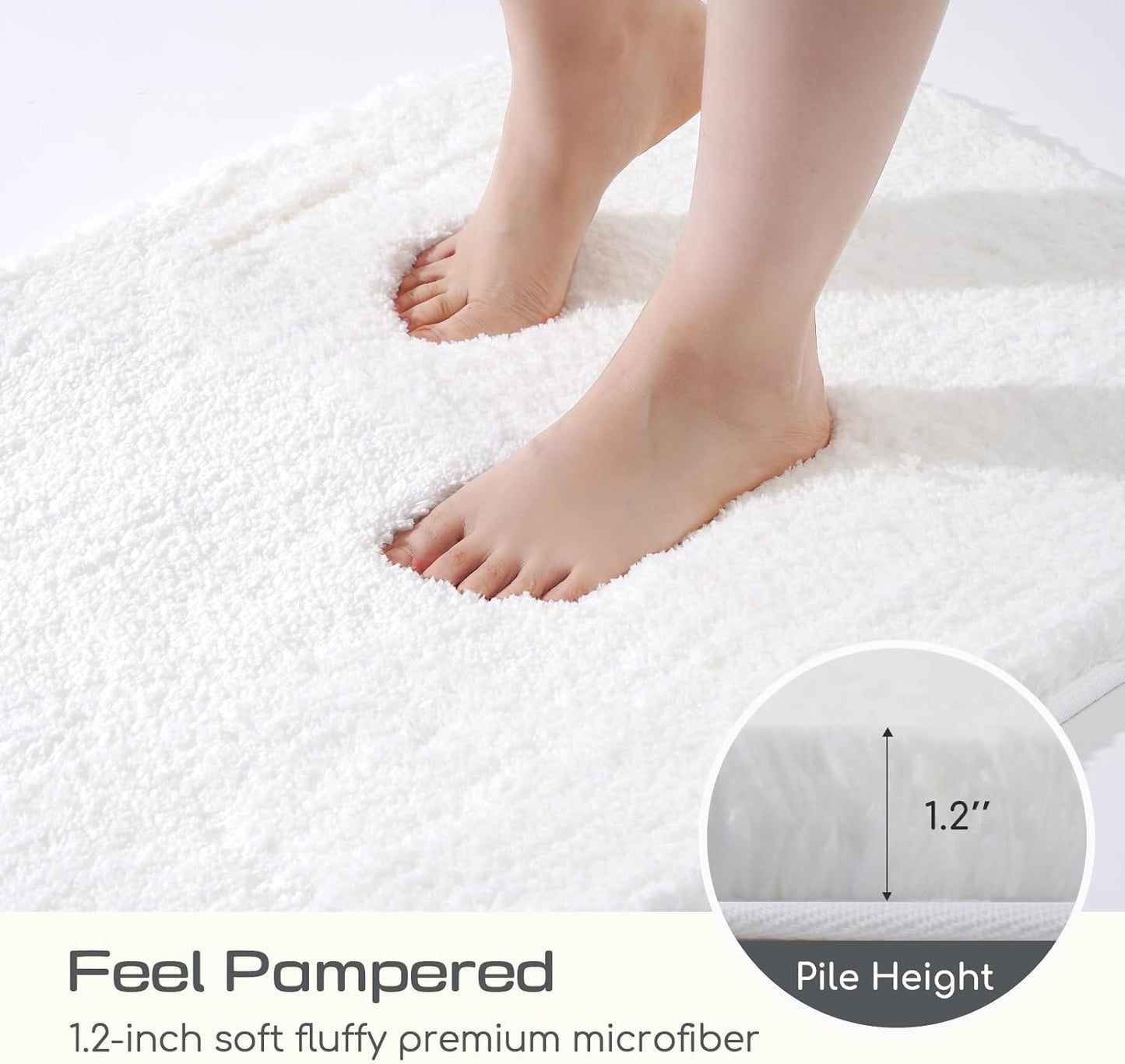 ROSMARUS Shaggy Non Slip Bath Mat 28" X48", Water Absorbent Extra Long Shower Mat, Soft Fluffy Plush Bathroom Rug Machine Washable, White