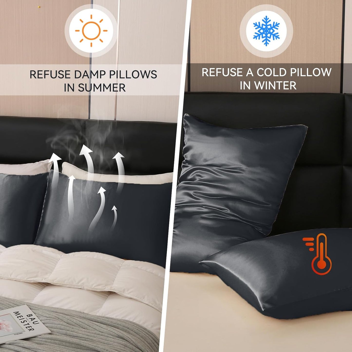 Tyfitb Satin Pillowcase Set for Hair & Skin Care – Cooling, Hypoallergenic, Anti-Frizz, Wrinkle-Free – Soft, Luxurious Pillowcases with Envelope Closure – 2-Pack, King Size 20x36, Gift-Ready