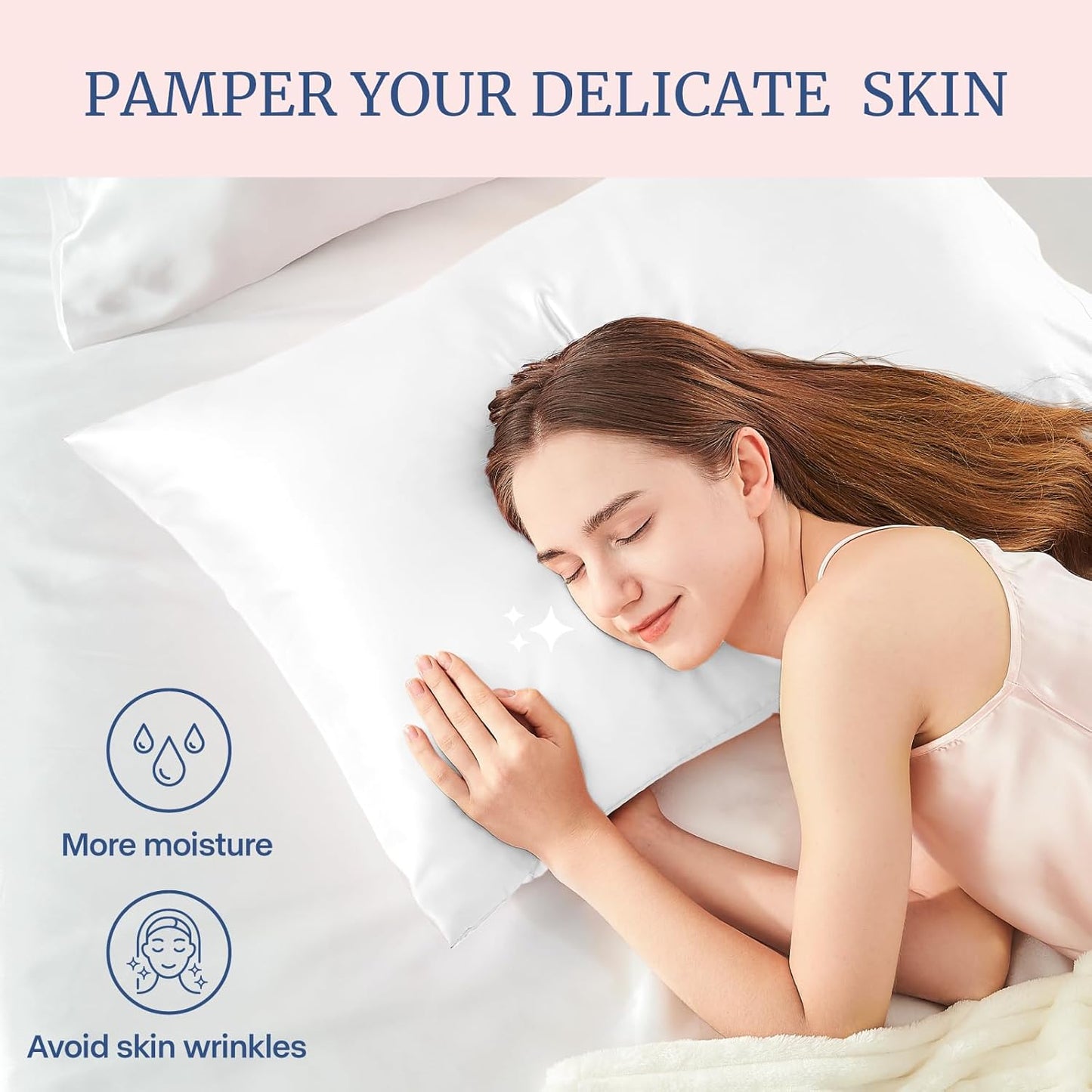 BEDELITE Satin Pillowcase for Hair and Skin, Super Soft Similar to Silk Pillow Cases 4 Pack with Envelope Closure, Cooling Pillowcases for Women Men (20"x26" Standard Size, White)