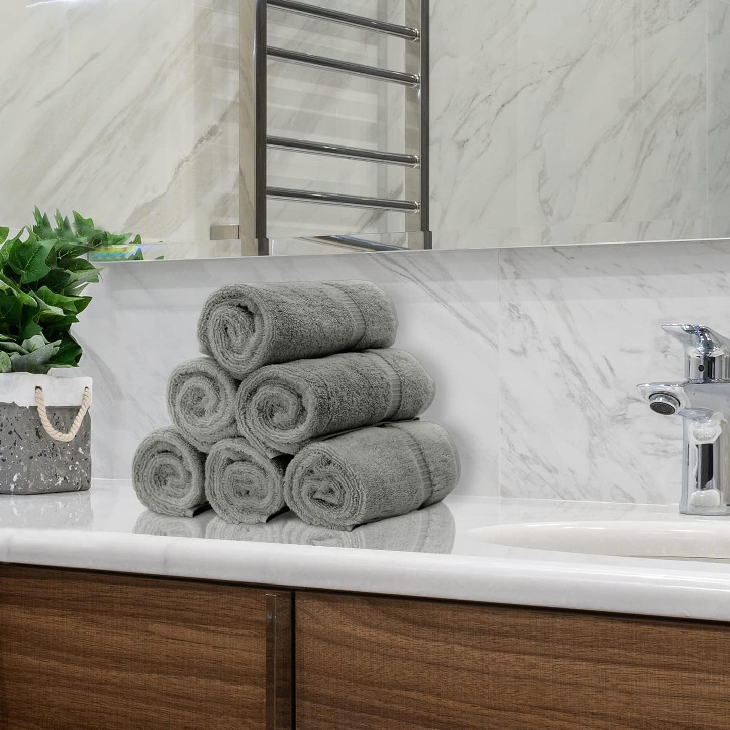 Monogrammed Hand Towel, Personalized Initial Gift, Extra Absorbent 100% Turkish Cotton - Soft Terry Finish - Set of 2 - Silver Block Initial Q - Embroidered on Grey Towels