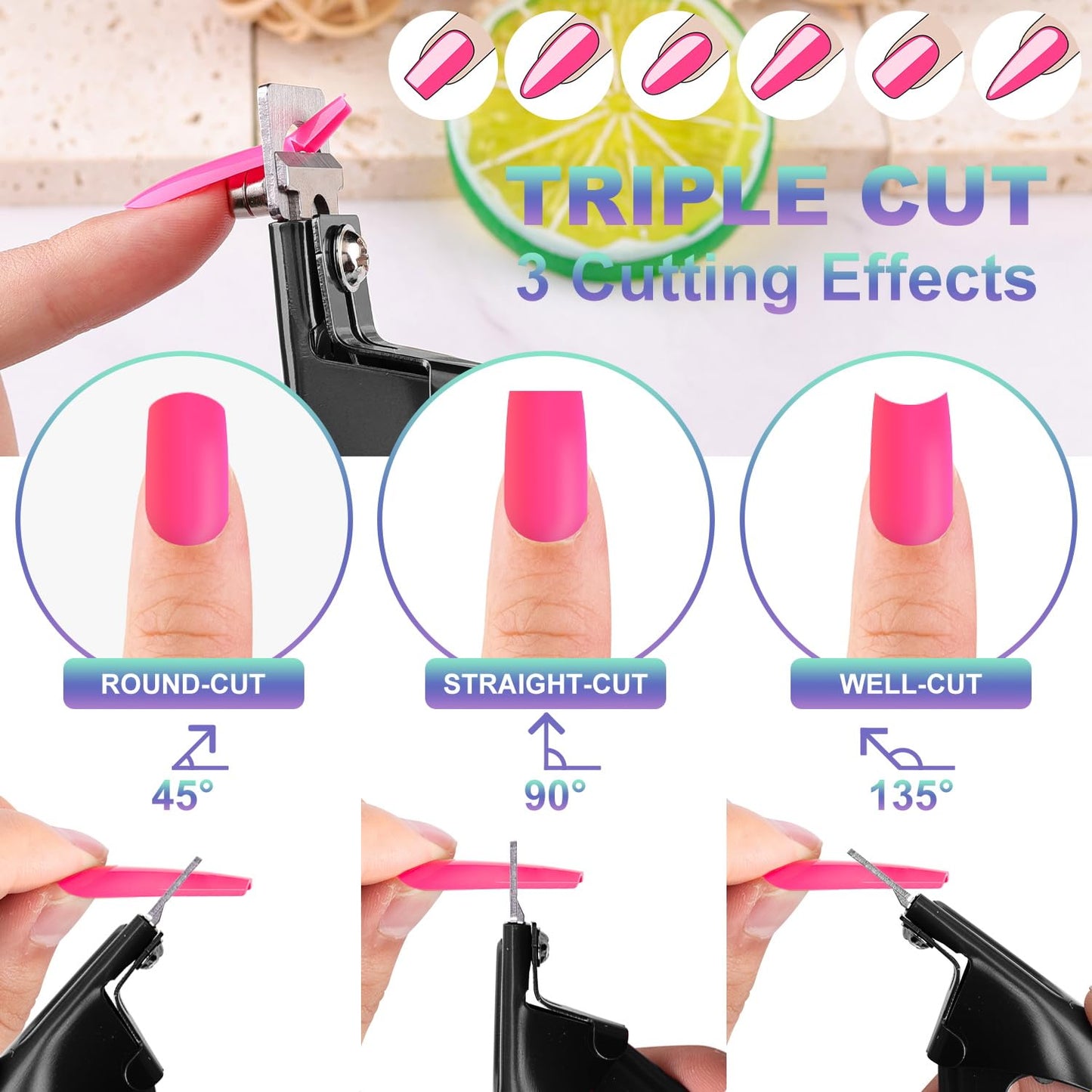 Black Premium Adjustable Nail Clippers with Magnets Sizers for Acrylic Nails, Stainless Steel Nail Cutter Trimmer for Artificial Fake False Tips Manicure Sharp Blade Clip Tool for Salon Beauty