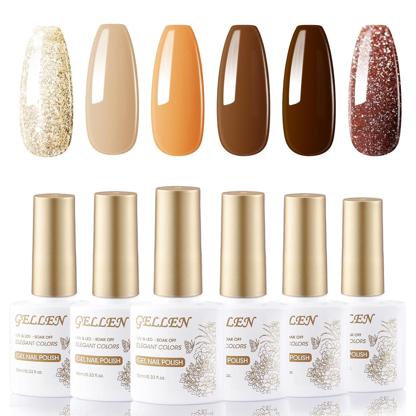 GELLEN Brown Gel Nail Polish, Winter Fall Brown Gel Polish 6 Colors Set, No Wipe Soak Off Long Lasting Glossy UV Gel for Women Manicure Home Salon, 0.33oz