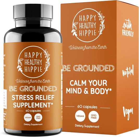 Happy Healthy Hippie Be Grounded Stress Relief Supplement – Lavender Pills | Promotes Calmness & Relaxation | Quick Acting | Magnesium Glycinate 100mg, L Theanine, Lemon Balm Leaf, | Herbal, 60 Ct