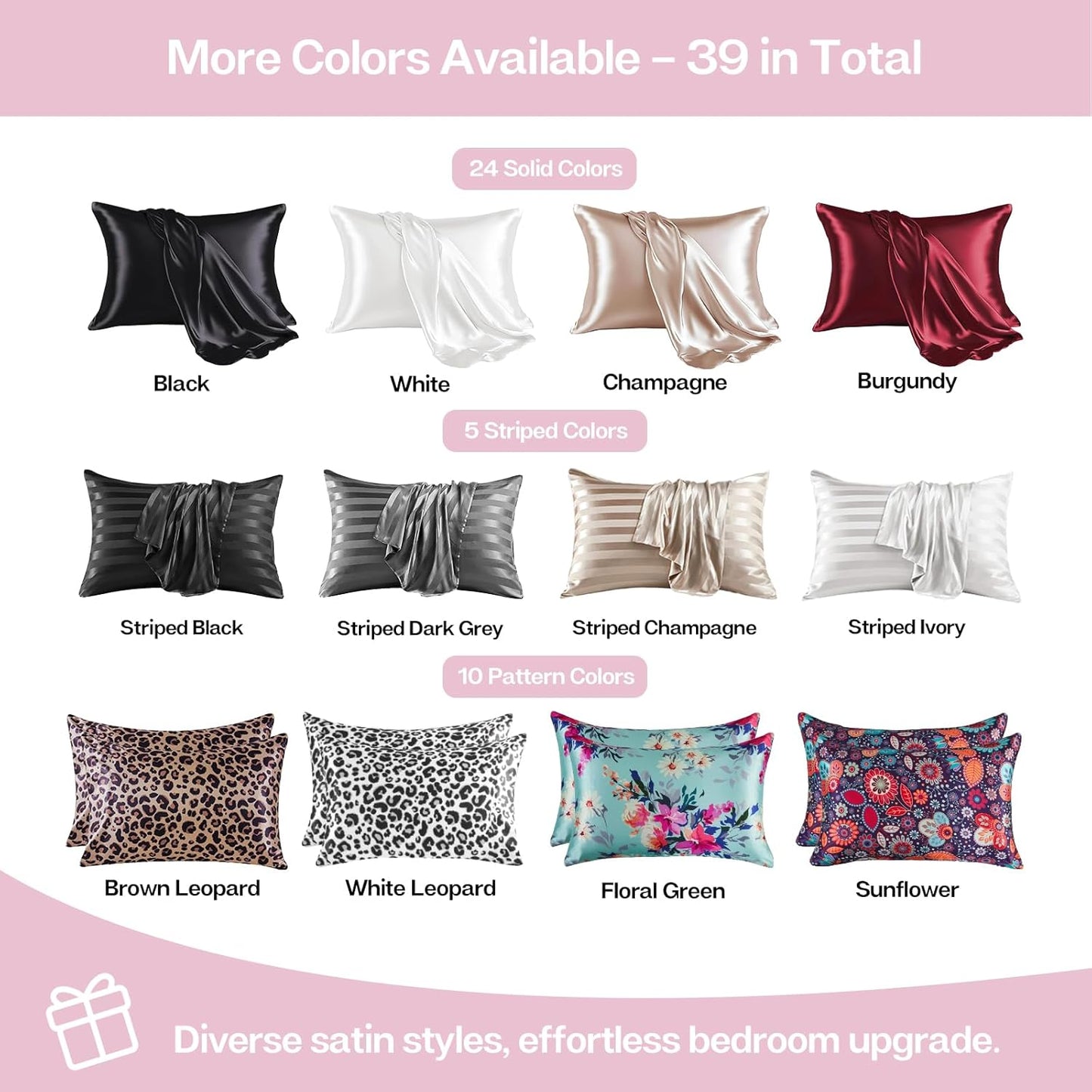 MR&HM Satin Pillowcase for Hair and Skin, Silk Satin Pillowcase 2 Pack, Queen Size Pillow Cases Set of 2, Silky Pillow Cover with Envelope Closure (20x30, Pink)