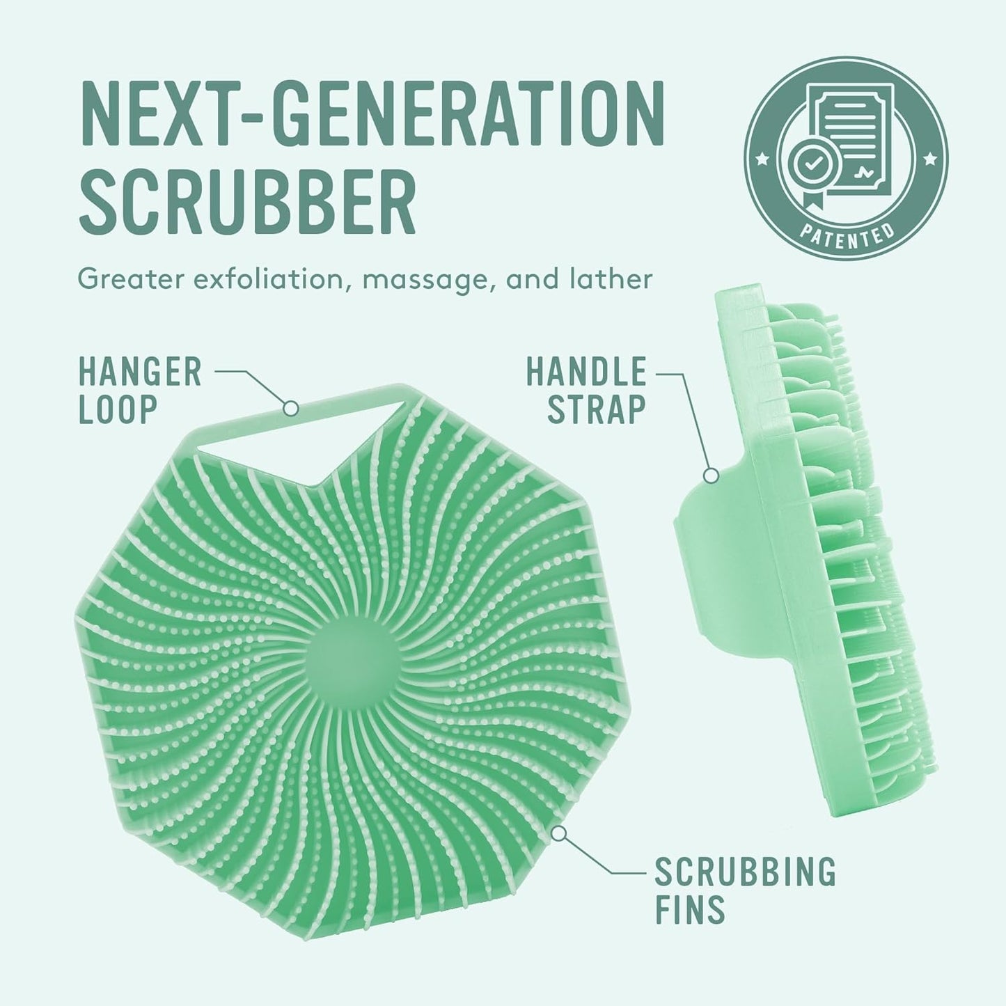 Sud Scrub® Antimicrobial Silicone Body Scrubber, Exfoliating Body Scrubber for Sensitive Skin, Eco Friendly Shower Scrubber for Body, Silicone Body Brush for Showering, Mint