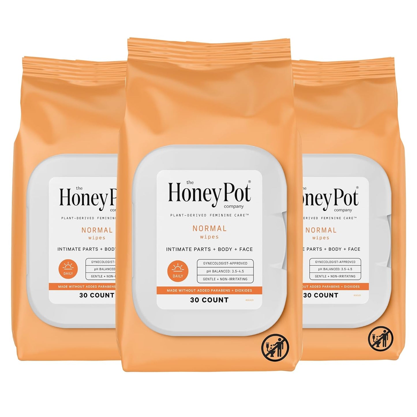 The Honey Pot Company - Feminine Wipes - Daily PH Balancing, Fragrance & Sulfate Free Wipes for Intimate Parts, Body, or Face - Hygiene Products - Normal 30 ct (Pack 3)