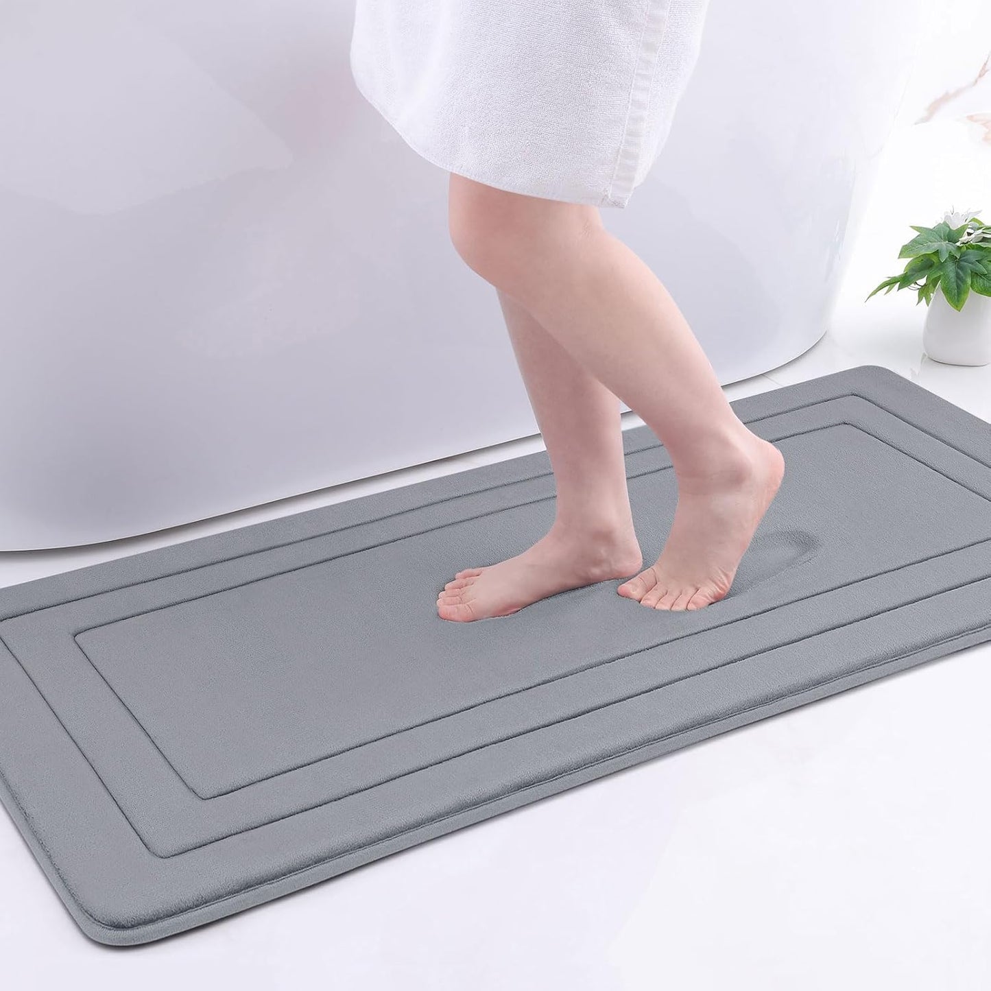Arotive Memory Foam Bathroom Rug Mat 47x17, Ultra Soft and Absorbent Bath Mat, Machine Wash Dry, Comfortable Bath Rug Carpet for Bathroom Floor, Tub and Shower, Medium Grey