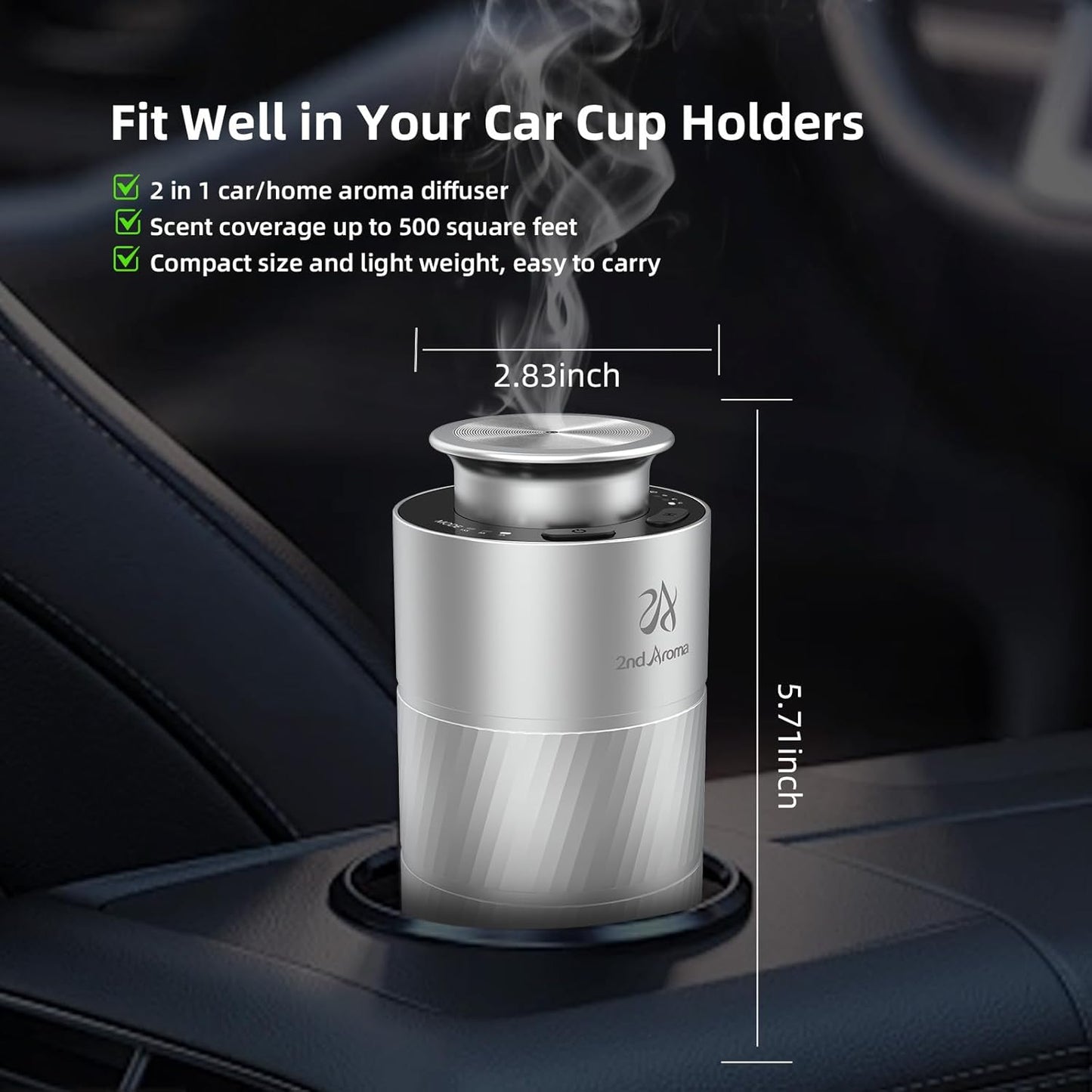 Car Essential Oil Diffuser, Waterless Aluminum Aroma Car Diffuser, 20ml Portable USB Type-C Rechargeable Wireless 1/2/4H Timer Long Lasting Freshener for Traveling Camping Working