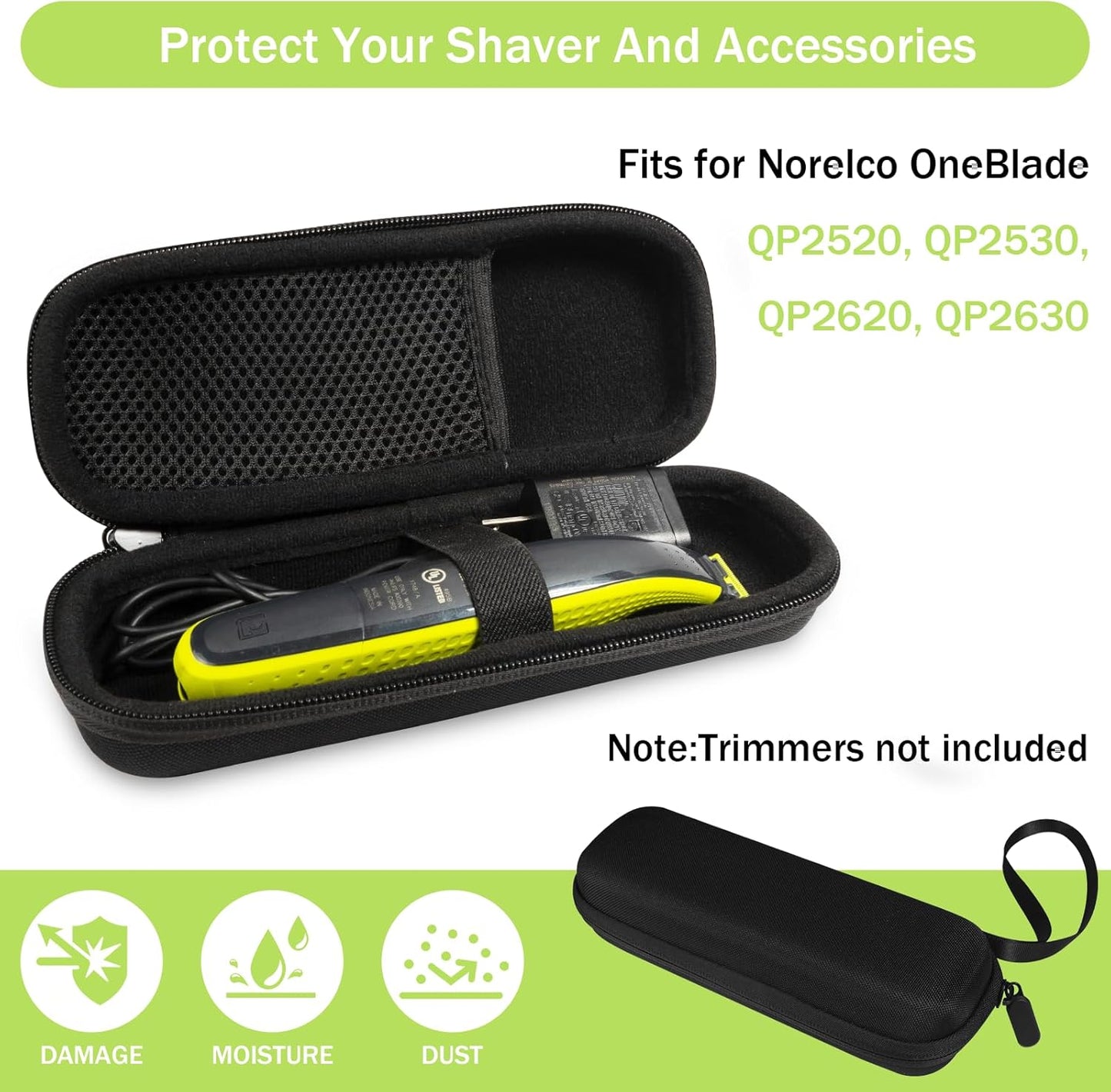 Hard Travel Carrying Case for Hybrid Electric Trimmer and Shaver, Portable Organizer Storage Bag for QP2520, QP2530, QP2620, QP2630- Black