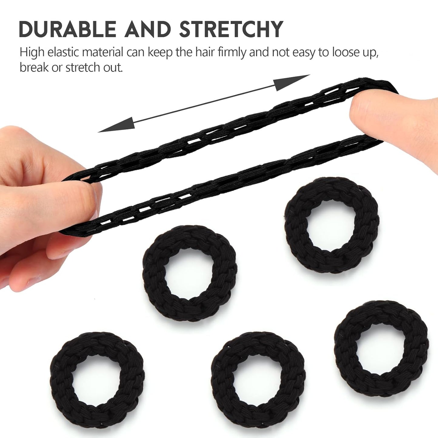 Youxuan Elastic Hair Ties for Women - No Damage, No Slip, No Pull Hair Bands - Comfortable Handmade Braided Polybands for Girls - 10-Pack Black Polyester Scrunchies