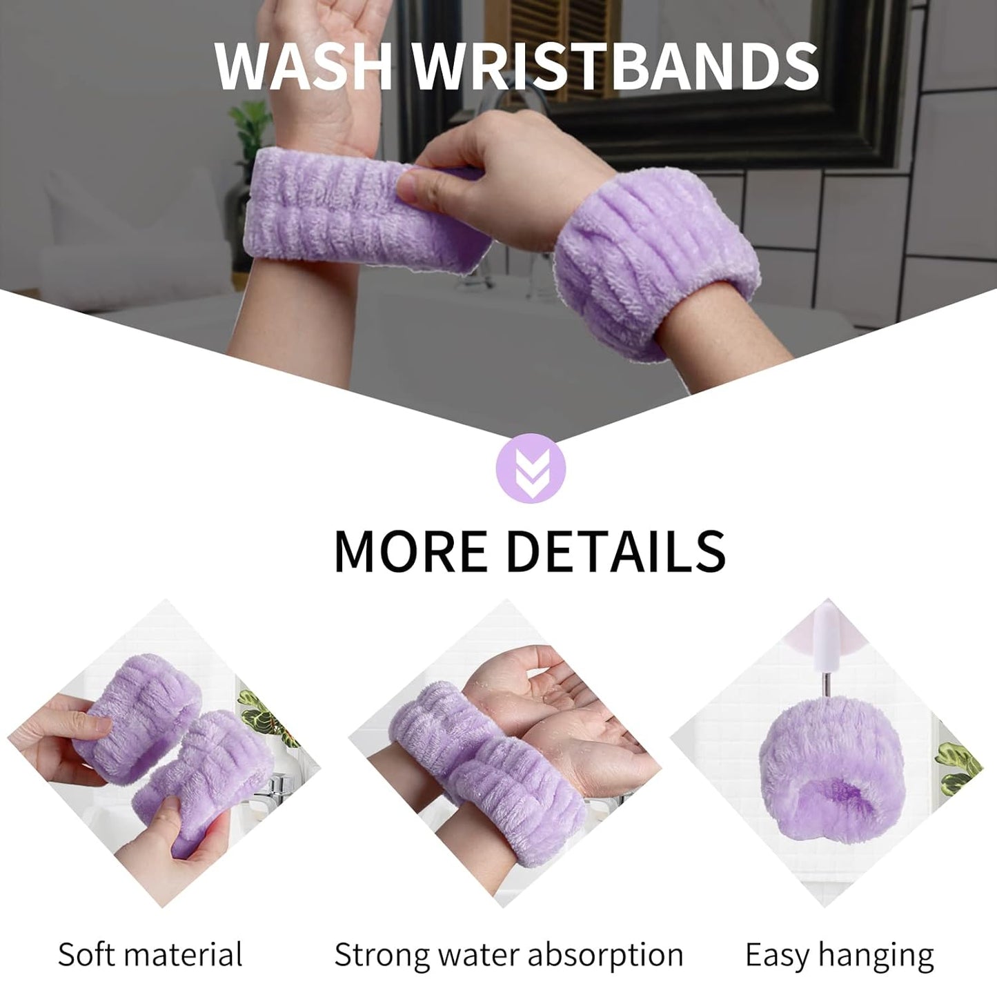 WSYUB Spa headband, Wristbands, Headband for Washing Face, 2pcs Wristlets for Sleeves Dry, Make up Headband,Purple