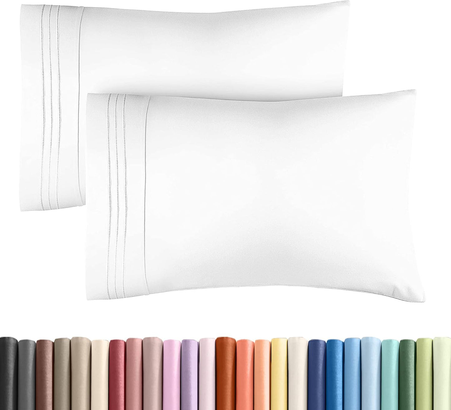 Queen Pillow Cases Set of 2 - Ultra Soft Hotel Quality Pillowcase Covers - Comfy, Cozy & Wrinkle Free - Shrinkage, Stain and Fade Resistant - Machine Washable Pillow Protectors - 2 Piece Set - White