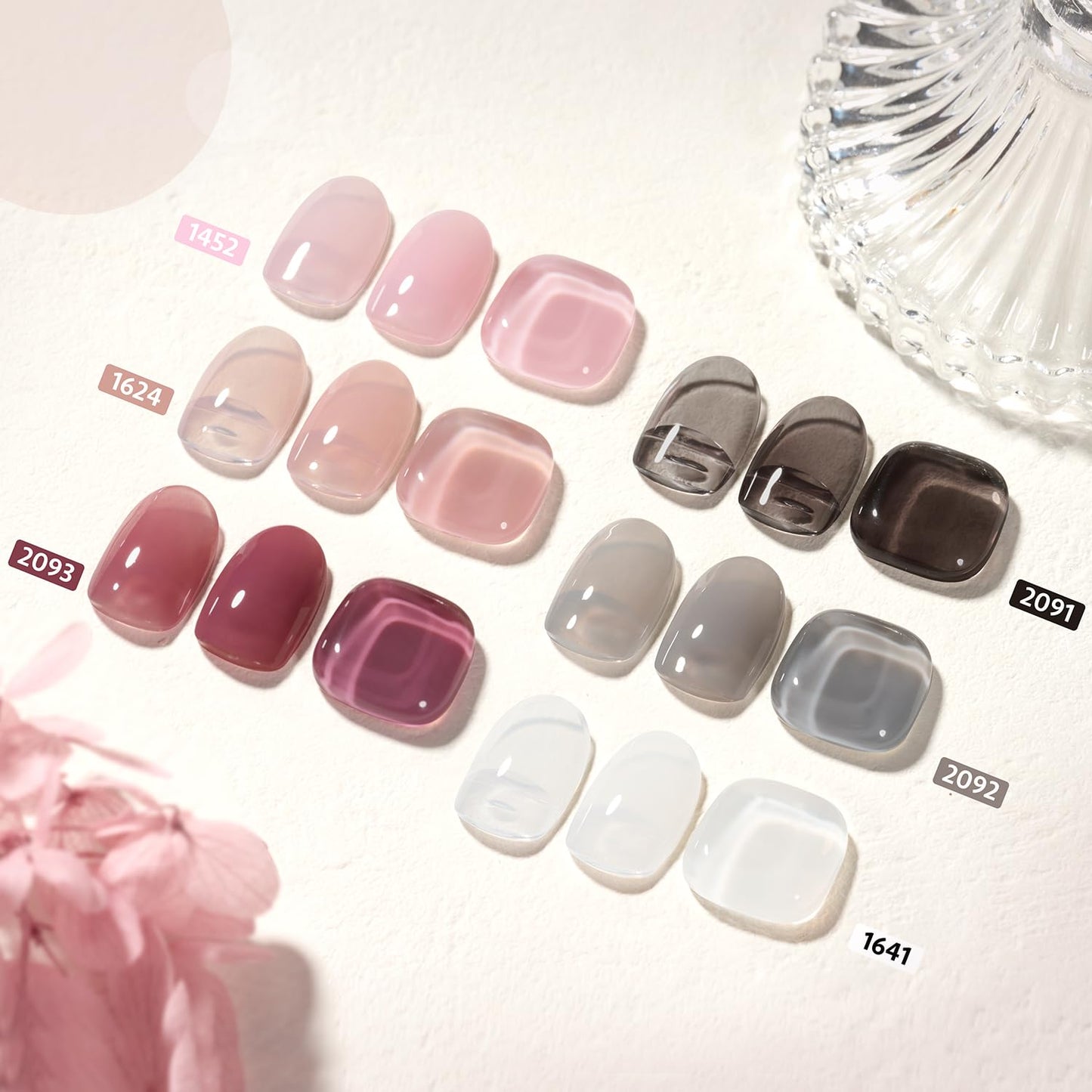 GAOY Gray Pink Jelly Gel Nail Polish of 6 Transparent Nude Pink Black Whiter Colors Sheer Gel Polish Kit for Salon Manicure and Nail Art DIY at Home