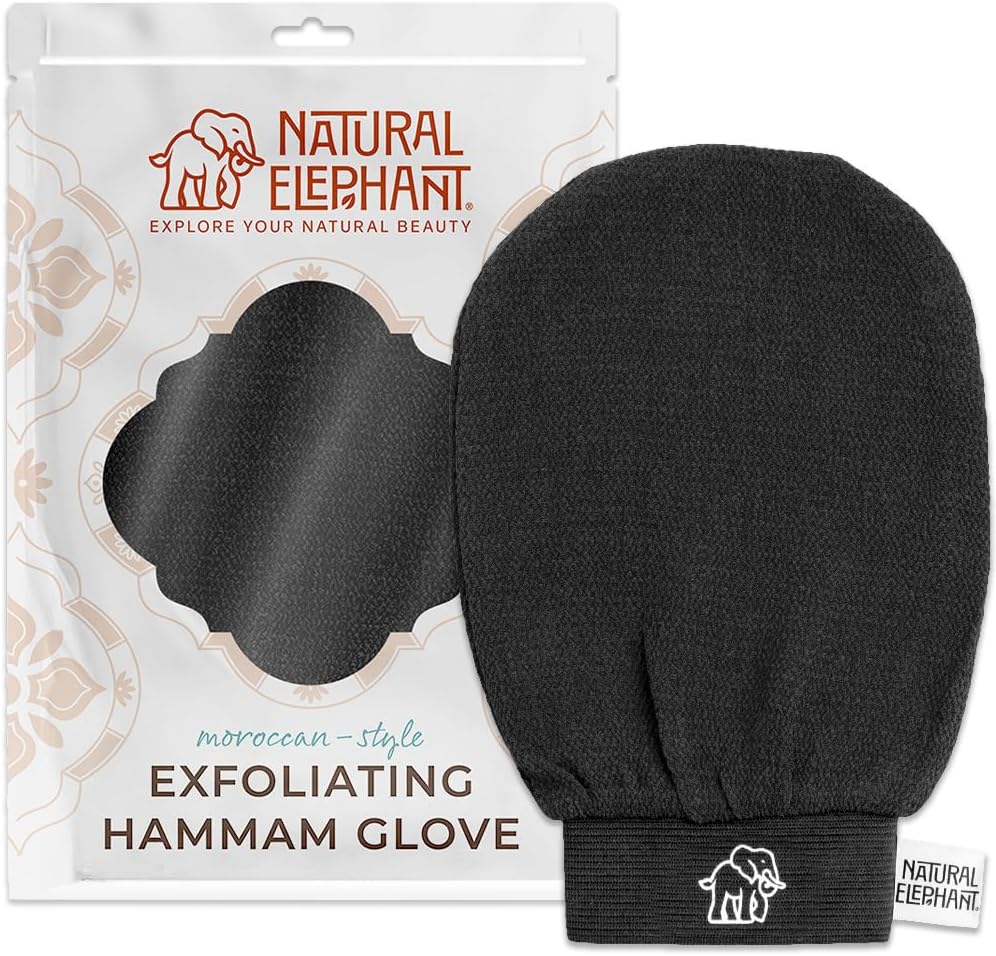 Natural Elephant Exfoliating Hammam Glove | Authentic Moroccan Kessa Body Scrub Mitt for Spa-Quality Skin Renewal | Pure Black Single