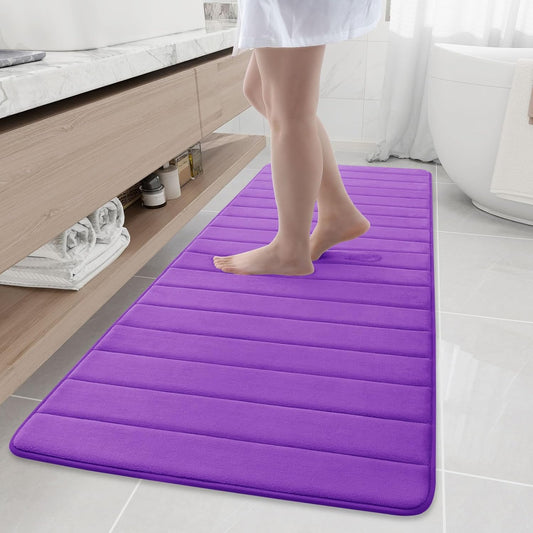 Buganda Memory Foam Bath Mat, 70" x 24", Ultra Soft and Non-Slip Bathroom Rugs, Water Absorbent and Machine Washable Bath Rug Runner for Bathroom, Shower, and Tub, Purple
