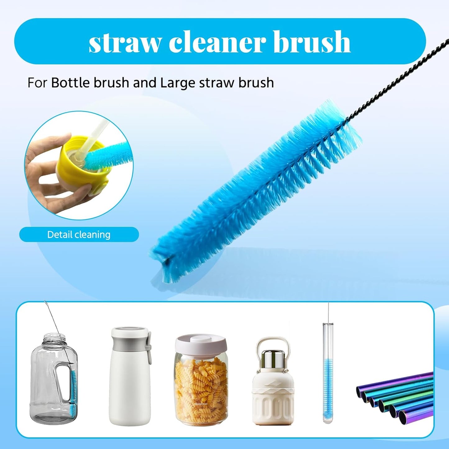 4-in-1 Bottle Brush, 15 in Water Bottle Brush & Straw Cleaner Brush,Lid Brushe,Bottle Cleaning Brush for Water Bottle, Flask,Wine Decanters,Straws-Blue