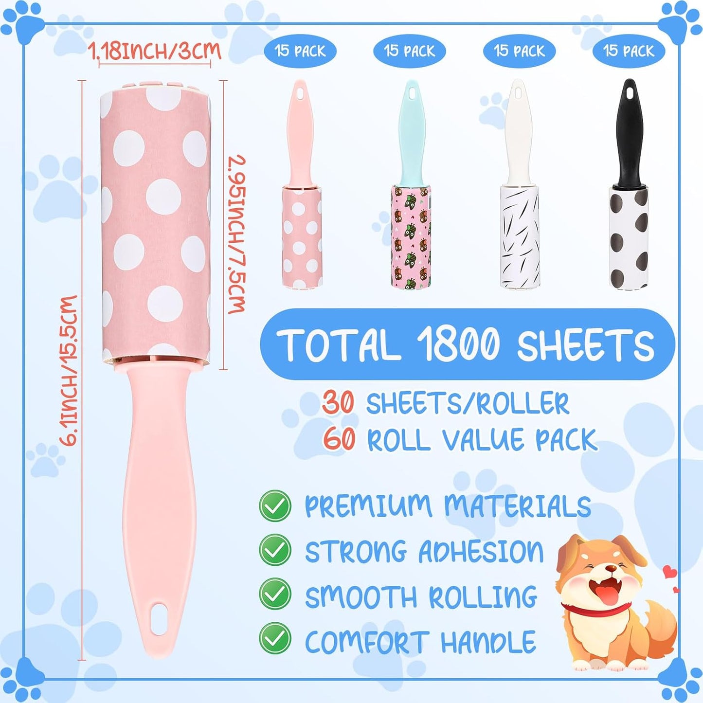 Hushee 60 Pcs Bulk Mini Lint Roller for Pet Hair and Clothes Lint Roller Travel Size Removers Sticky Removing Tool for Travel, Gift Bags, Furniture, Car Seat