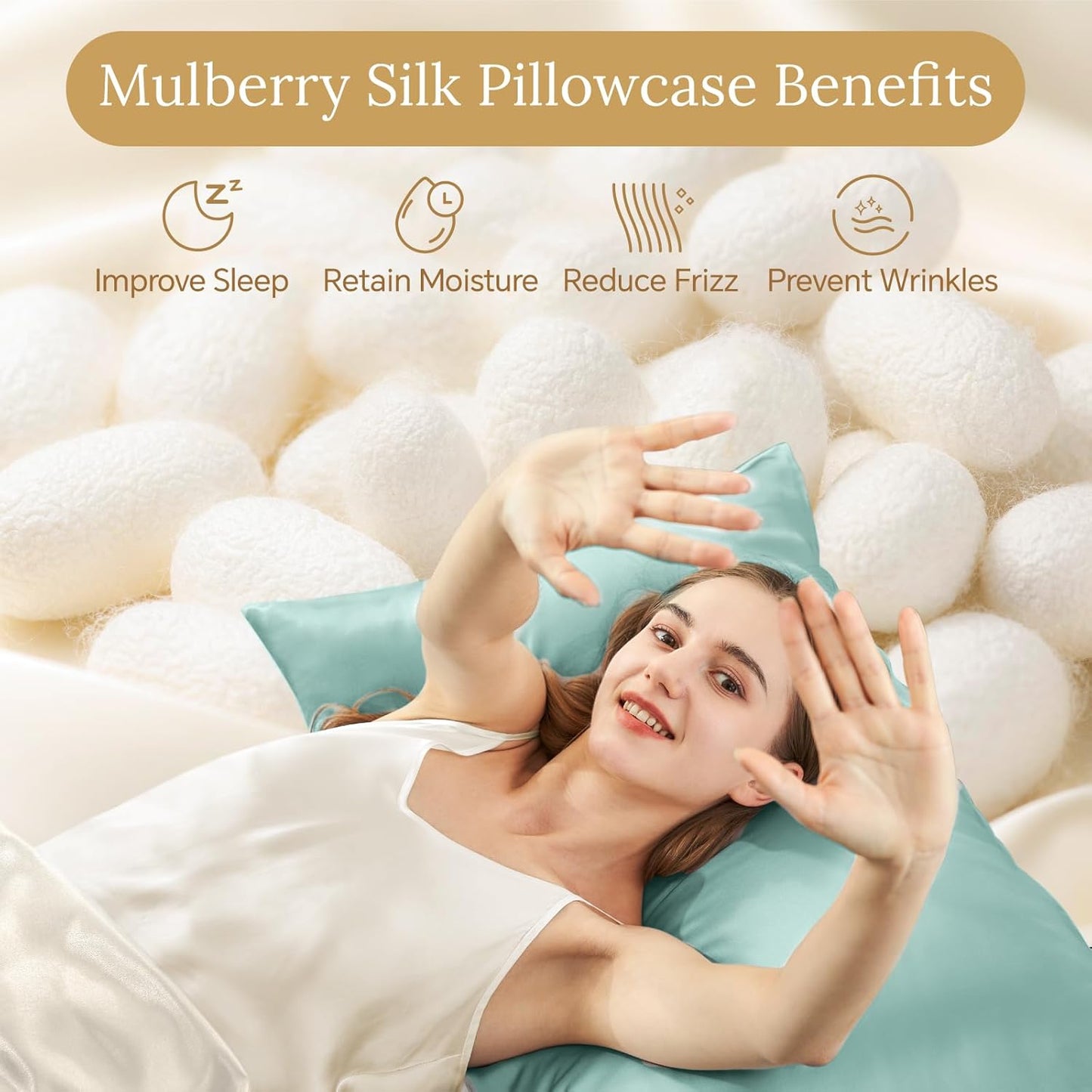 INFIIXSO Silk Pillow Cases 2 Pack Standard Size, Ultra Smooth & Soft Mulberry Silk Pillow Case for Hair and Skin, Breathable Cooling Silk Pillowcase with Hidden Zipper (ICY Morn, 20x26 Inches)