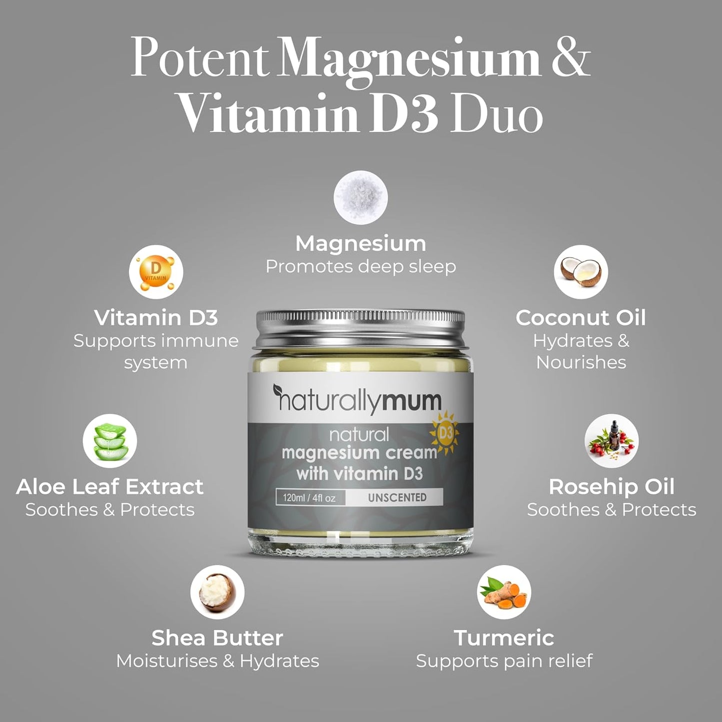 Magnesium Cream with Vitamin D3 [4 Fl Oz] - Magnesium Calm Cream and Vitamin D Lotion - Magnesium D3 Cream - Calming Cream Magnesium and Vitamin D - Turmeric & Arnica Cream - Unscented