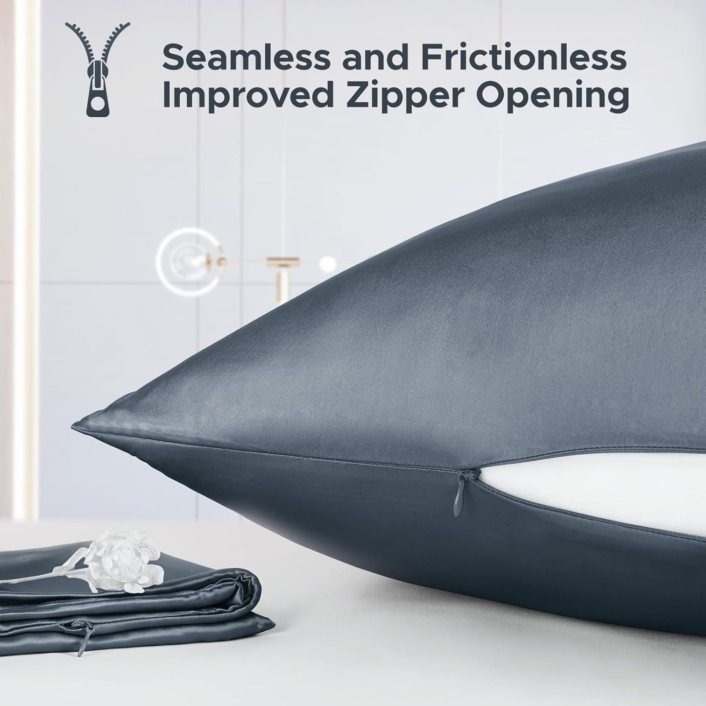 100% Pure Mulberry Silk Pillowcase for Hair and Skin - Allergen Resistant Dual Sides,600 Thread Count Silk Bed Pillow Cases with Hidden Zipper,1pc,Standard Size,Space Grey