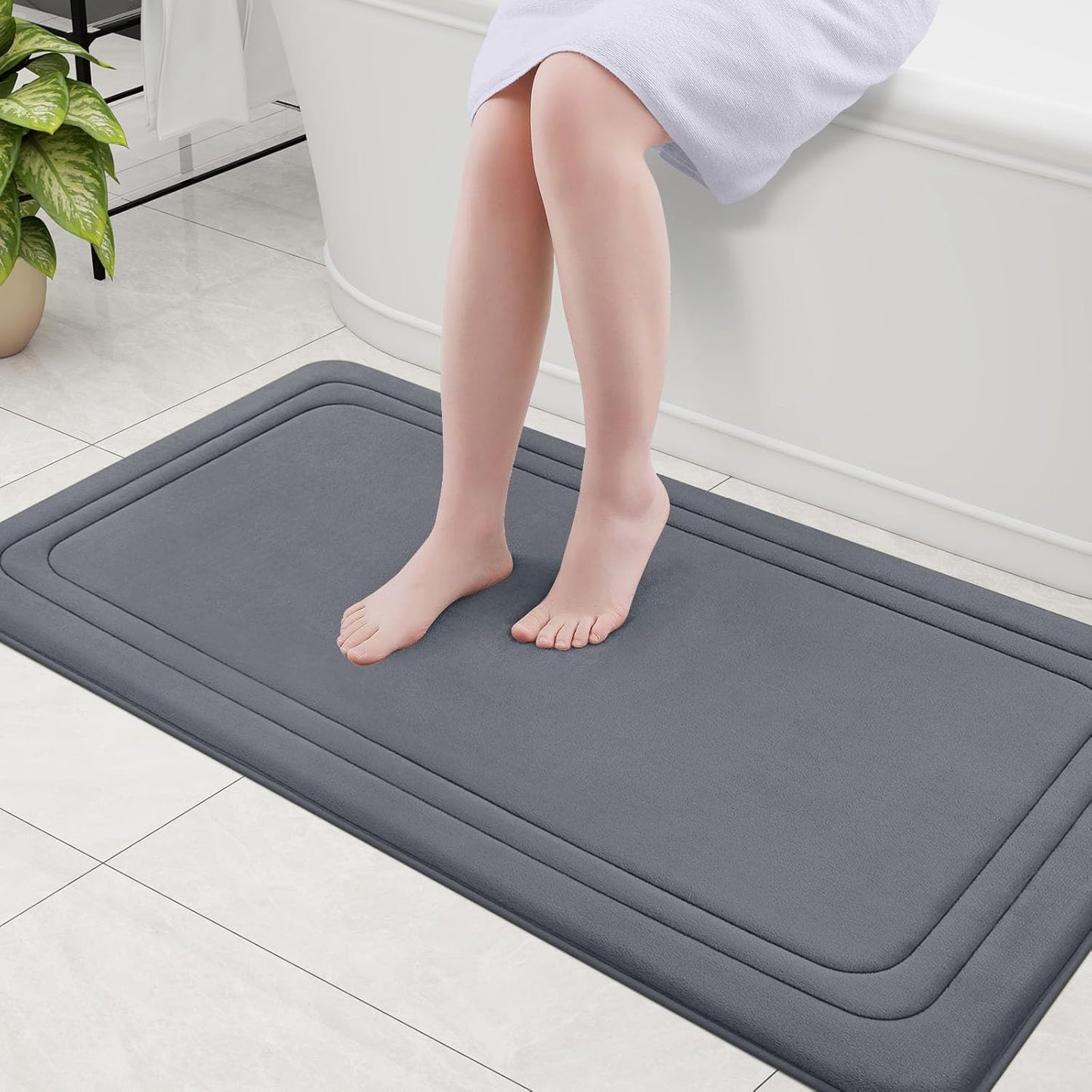 Grandaily Memory Foam Bath Mat Rug 47x24, Ultra Soft, Non-Slip and Absorbent Bathroom Rugs, Machine Wash Dry, Comfortable Bath Carpet for Bathroom Floor, Tub and Shower, Dark Grey