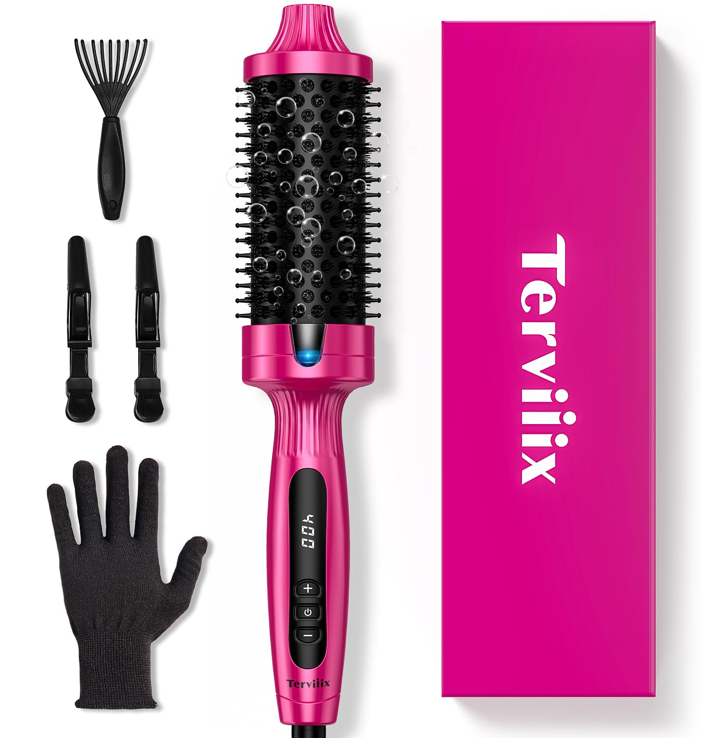 Terviiix 1.77" Ionic Thermal Brush, Heated Round Brush with Dual MCH Tech, 9 Temp Adjustments, 30S Fast Heating, Easily Create 90's Voluminous & Smooth Style, Non-Blowing, Dual Voltage