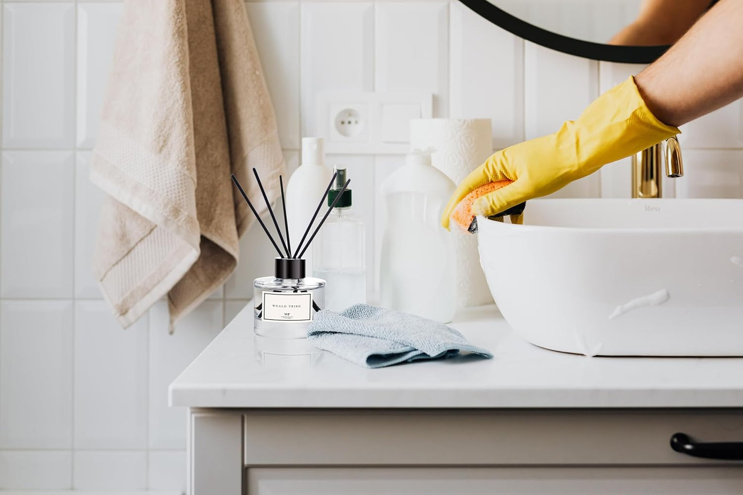 WEALD TRIBE Real Flower Reed Diffuser Set of 3 for Bathroom Shelf Decor, Lemongrass,Eucalyptus & Mint,Velvet Vanilla Scent Sticks Defusers with Essential Oils | Home Office Fragrance(1.7 fl oz/Pack)