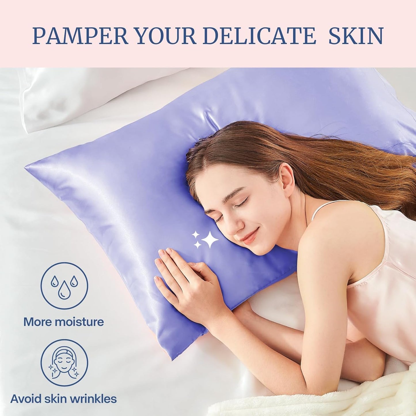 BEDELITE Satin Pillowcase for Hair and Skin, Super Soft and Cooling Similar to Silk Pillow Cases 2 Pack with Envelope Closure, Gift for Women Men(20"x30" Queen Size, Lilac)