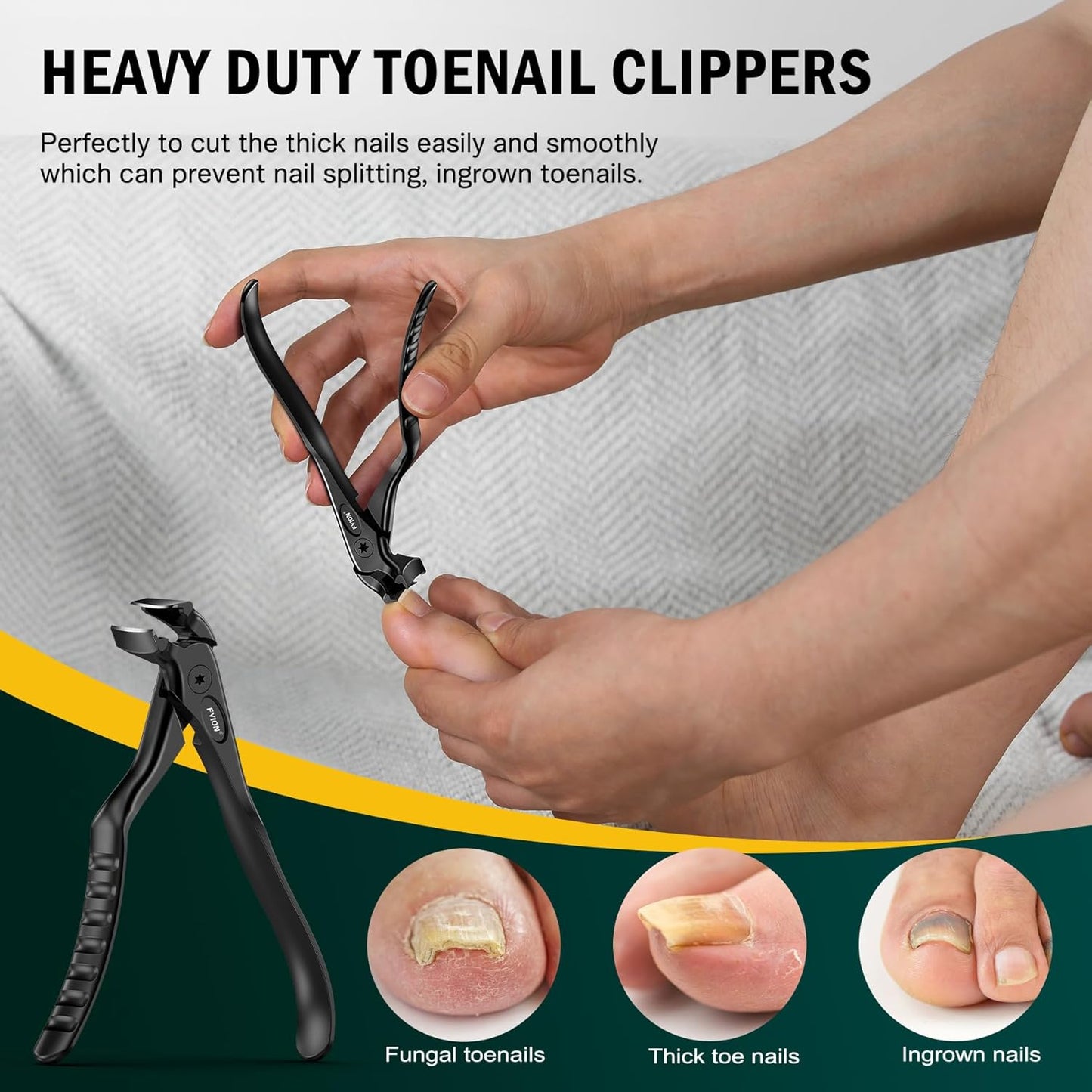 FVION Toenail Clippers for Seniors, Upgraded Long Handle Angled Head Toenail Clippers for Thick Toenails and Fingernails (Black)