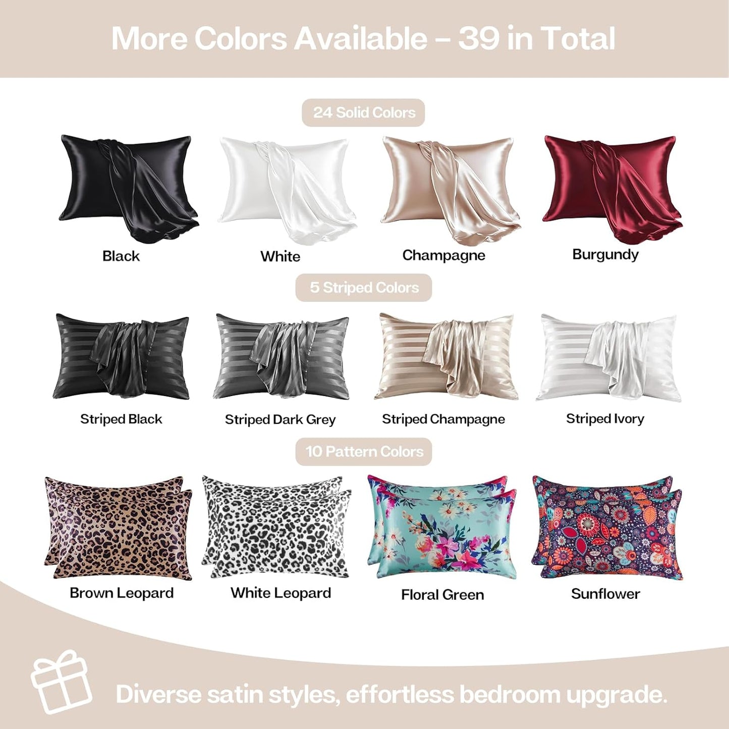 MR&HM Satin Pillowcase for Hair and Skin, Silk Satin Pillowcase 2 Pack, King Size Pillow Cases Set of 2, Silky Pillow Cover with Envelope Closure (20x40, Beige)