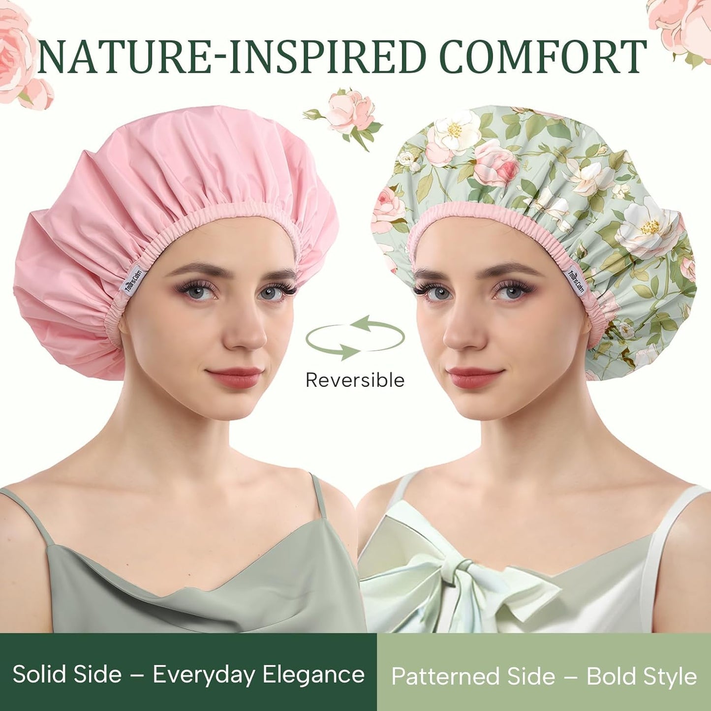 Years calm Shower Caps for Women Reusable Waterproof – Double Layer Elastic Cap with Tropical Botanical Print Shower Cap for Shower, Spa, Travel, Bath & Daily Hair Protection