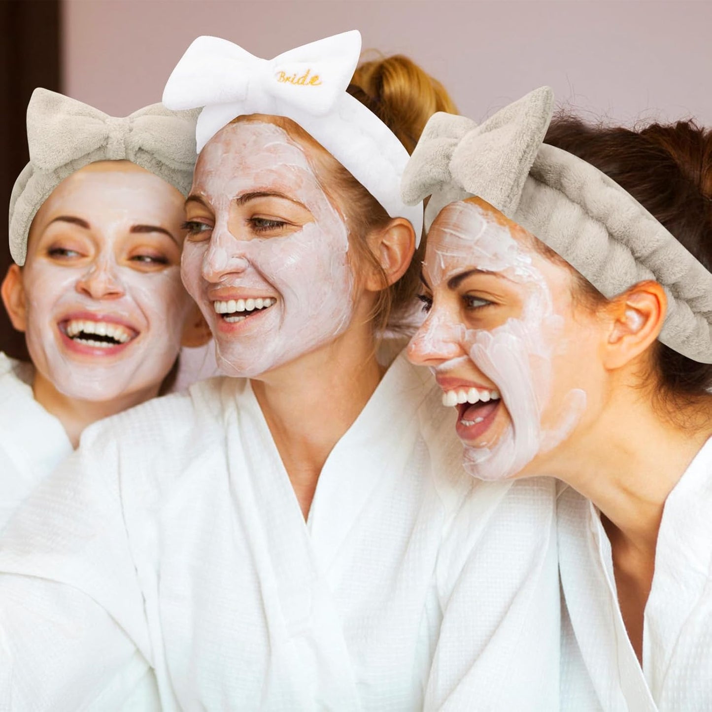 CIEHER Spa Headbands - 8 Pcs Bachelorette Party Favors, Bride & Bridesmaid White & Light Coffee Spa Headbands