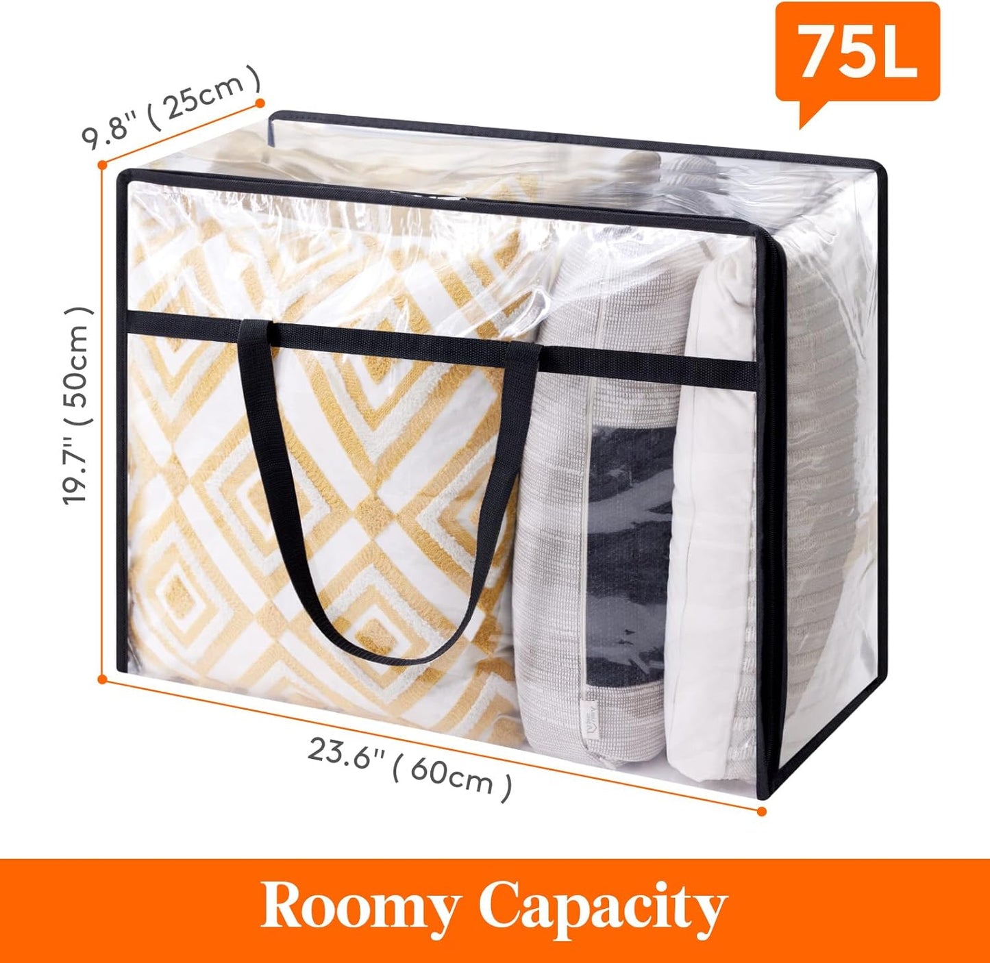 Lifewit 2 Pack Clear Clothes Storage Bags, 75L Large Plastic Blanket Storage, Vinyl Foldable Moving Bags with Zipper, Closet Organizers Containers for Comforter, Bedding, Duvet, Pillow