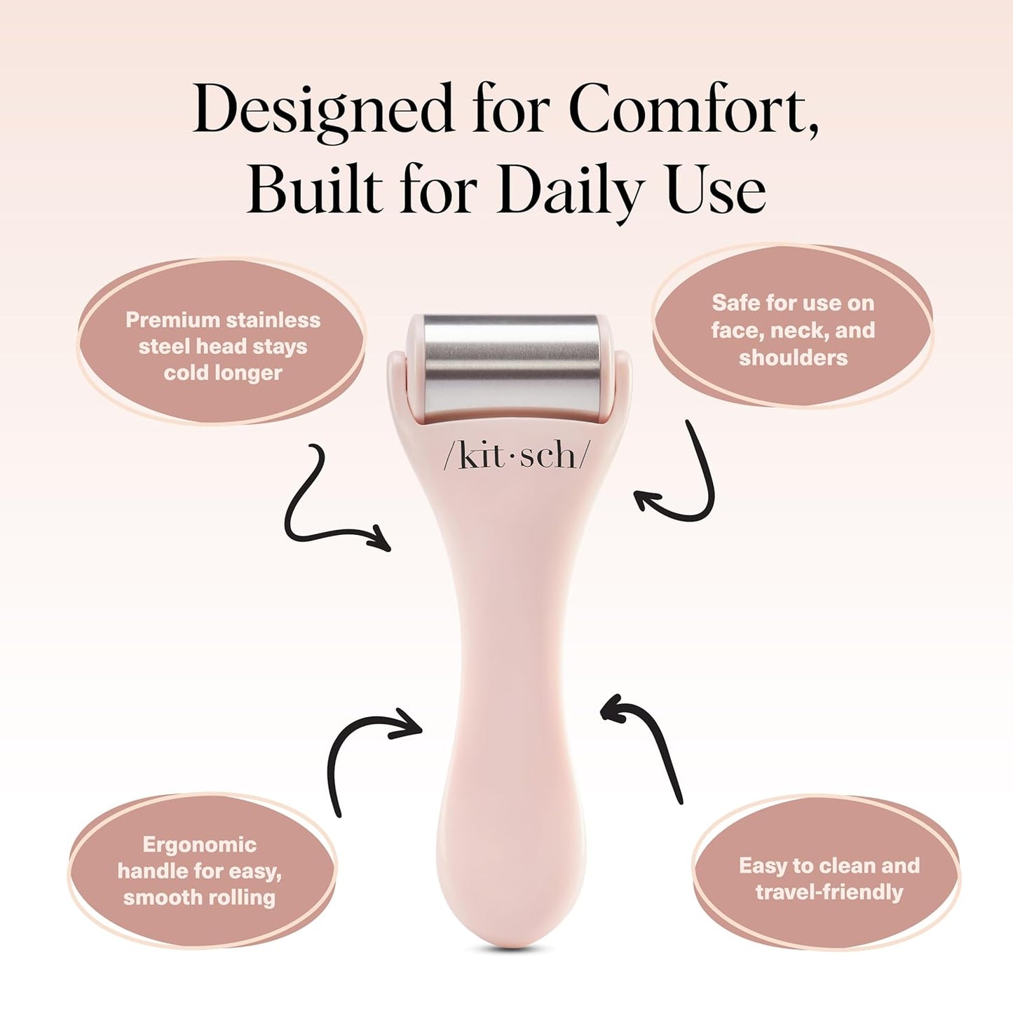 Kitsch Ice Roller for Face – Stainless Steel Face Ice Roller to Reduce Puffiness, Redness & Headaches – Cooling Facial Roller for Skin Care, Irritation Relief & Spa-Like Experience at Home - Pink