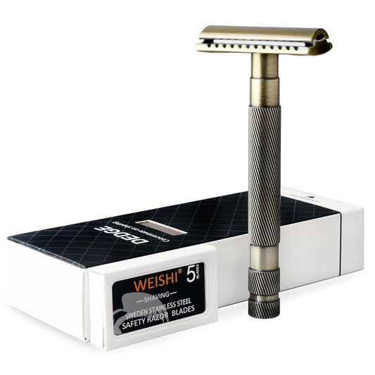 DEDGE Classic Double Edge Safety Razor Single Blade Razor For Men-Reusable Razor-With 5 Premium Razor Blades -Bronze