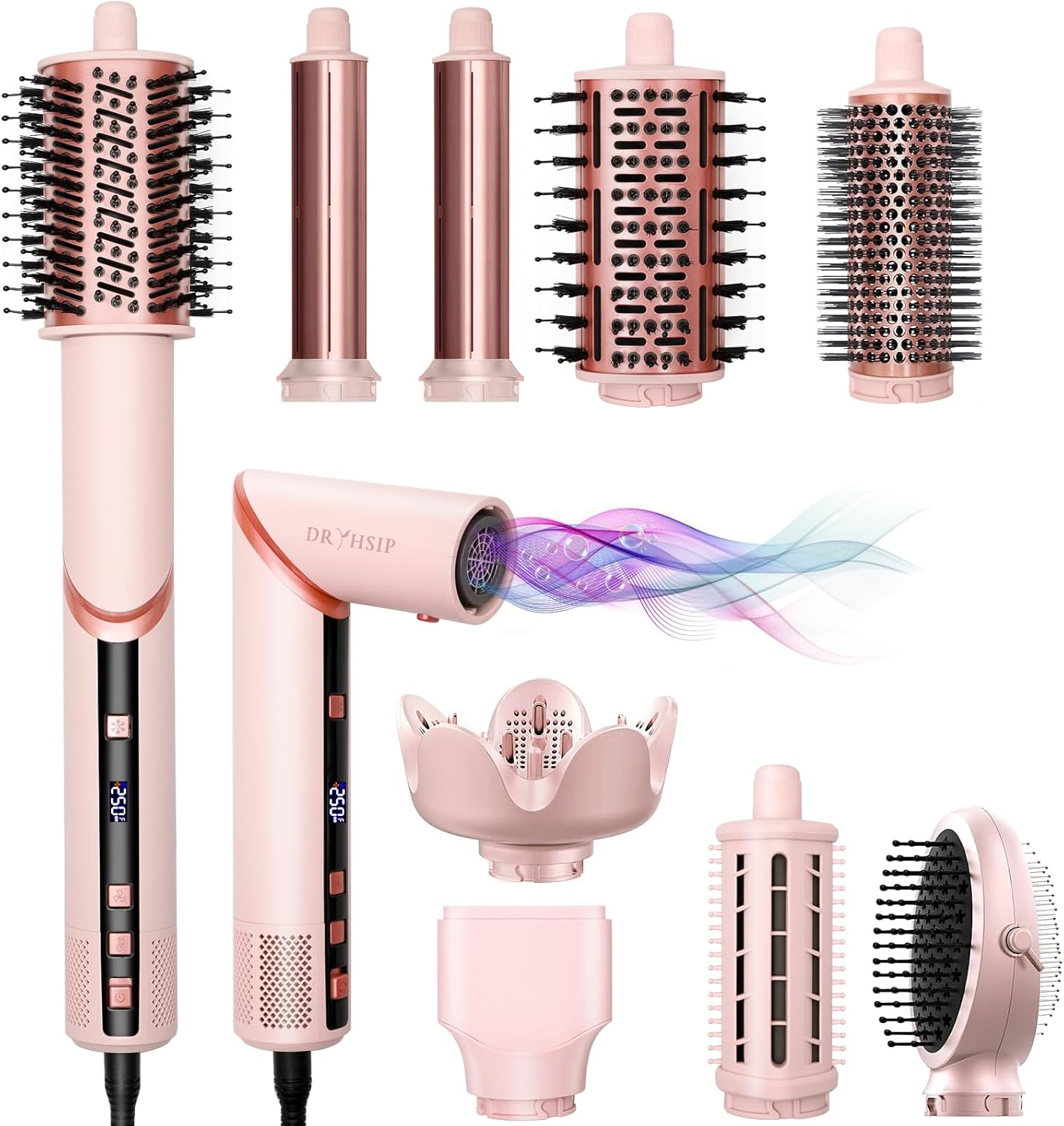 9 in 1 Hot Air Styler Wrap - 110,000 RPM High-Speed Hair Dryer Brush, Negative Ionic Foldable Blow Dryer Brush for Fast Drying, Curling, Volumizing - Multi Stylers Tool, Holiday Gift for Women