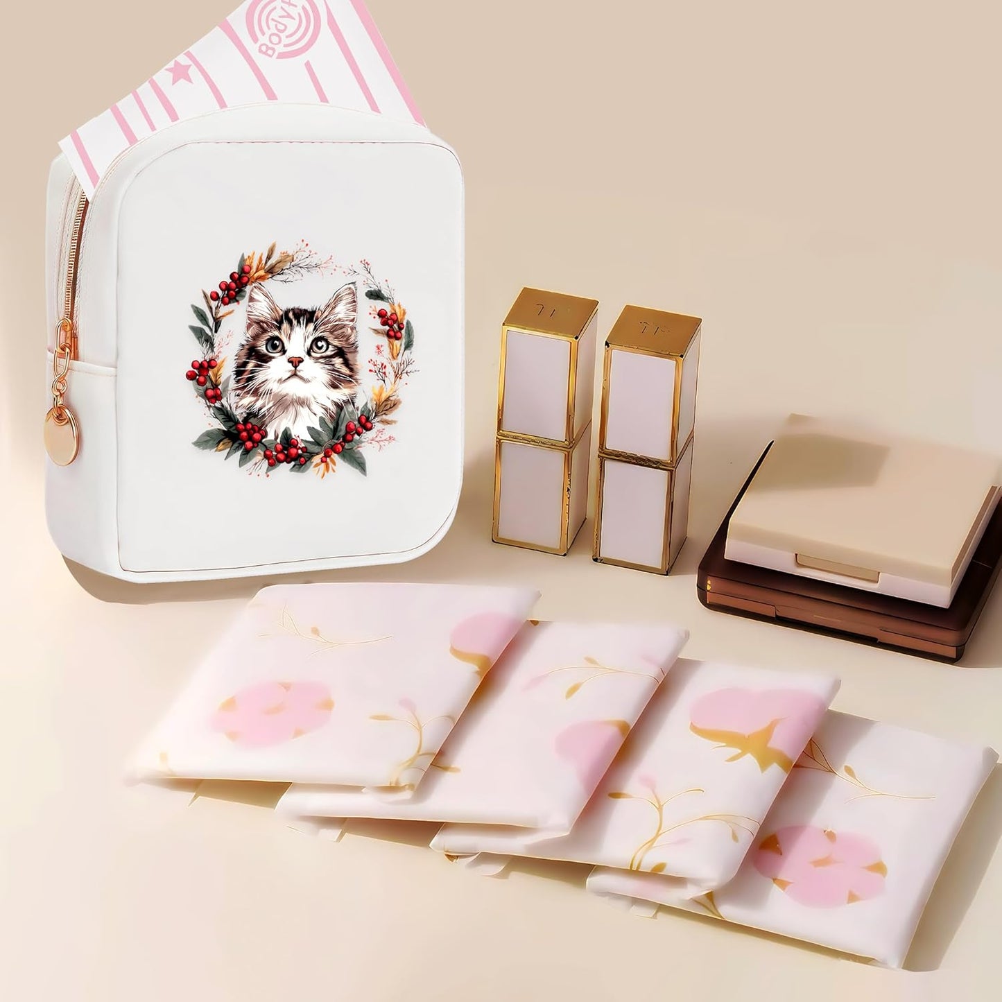 Cat Mini Makeup Bag, Cat Gift For Women Girls, Cute Portable Zipper Pouch Cosmetic Bag For Teen Girls Kids, Small Storage Bag For Sanitary Pad, Period napkin bag!