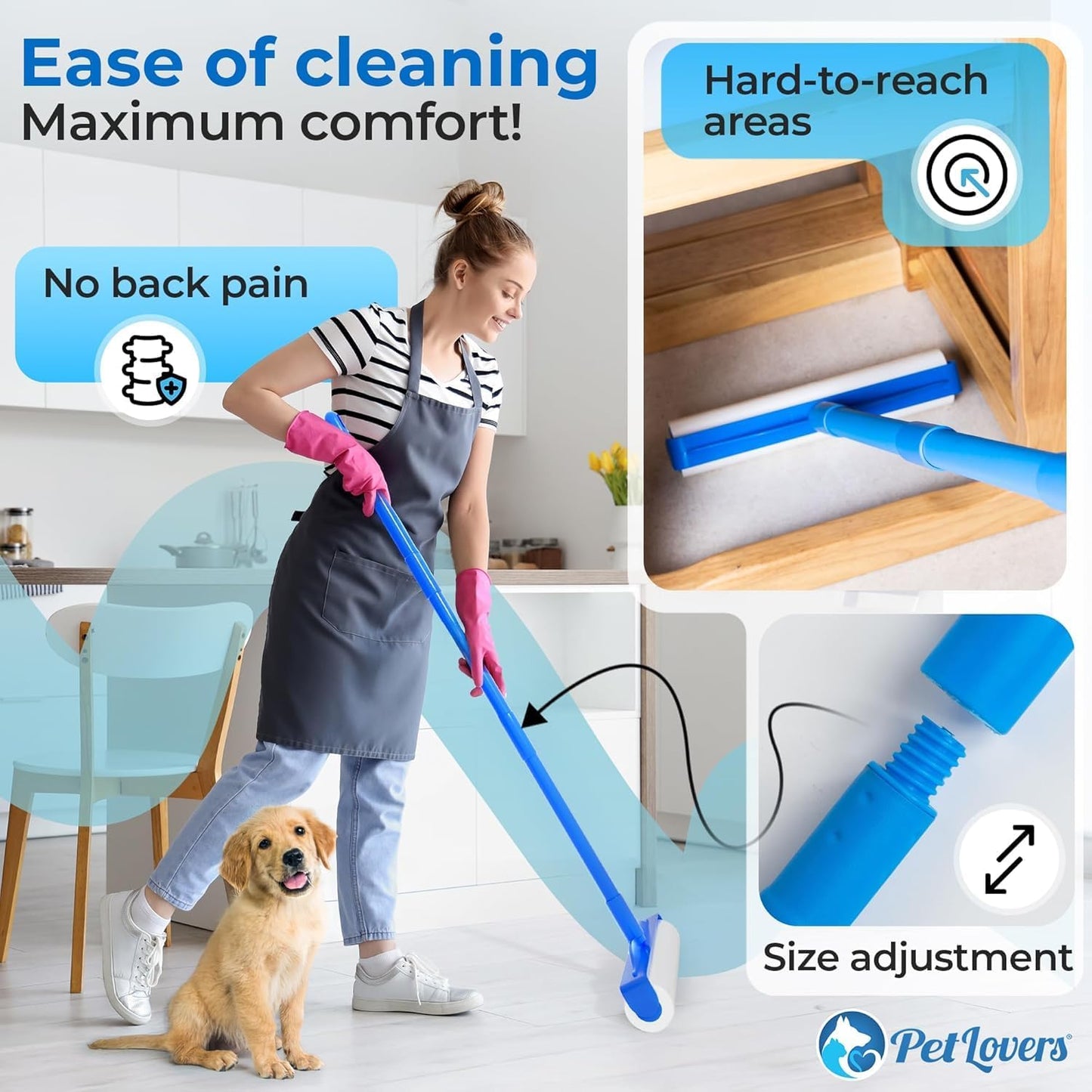 PetLovers Large Lint Roller with 3 Refills – 400 Total Sheets for Tackling Pet Hair, Extra Large Floor and Carpet Roller for Homes with Pets, Perfect for Floors, Furniture, and Loving Pet Owners