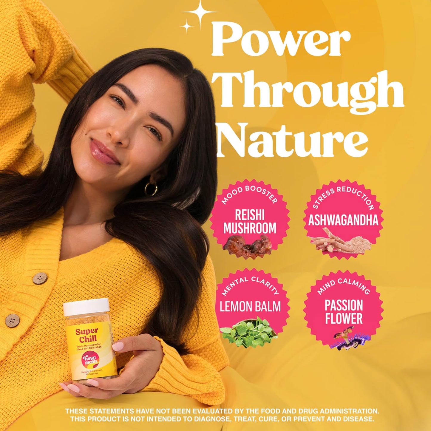 Super Chill - Mushroom Supplement - Reishi Mushroom, Ashwagandha, Cortizol, L-Theanine, Passion Flower - Less Stress and Better Sleep (60 Capsules)