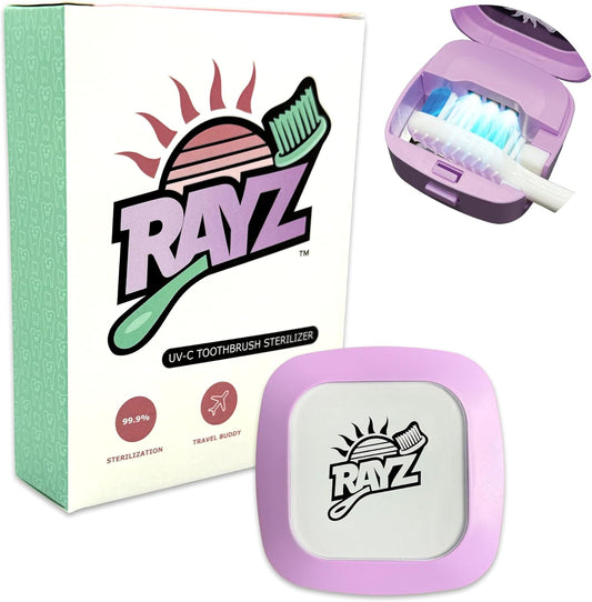 Rayz UV-C Toothbrush Sanitizer | Portable & Rechargeable | 99.9% Sanitization in 3 Minutes | Wall Mountable, Travel-Friendly & TSA-Approved (Lavender)