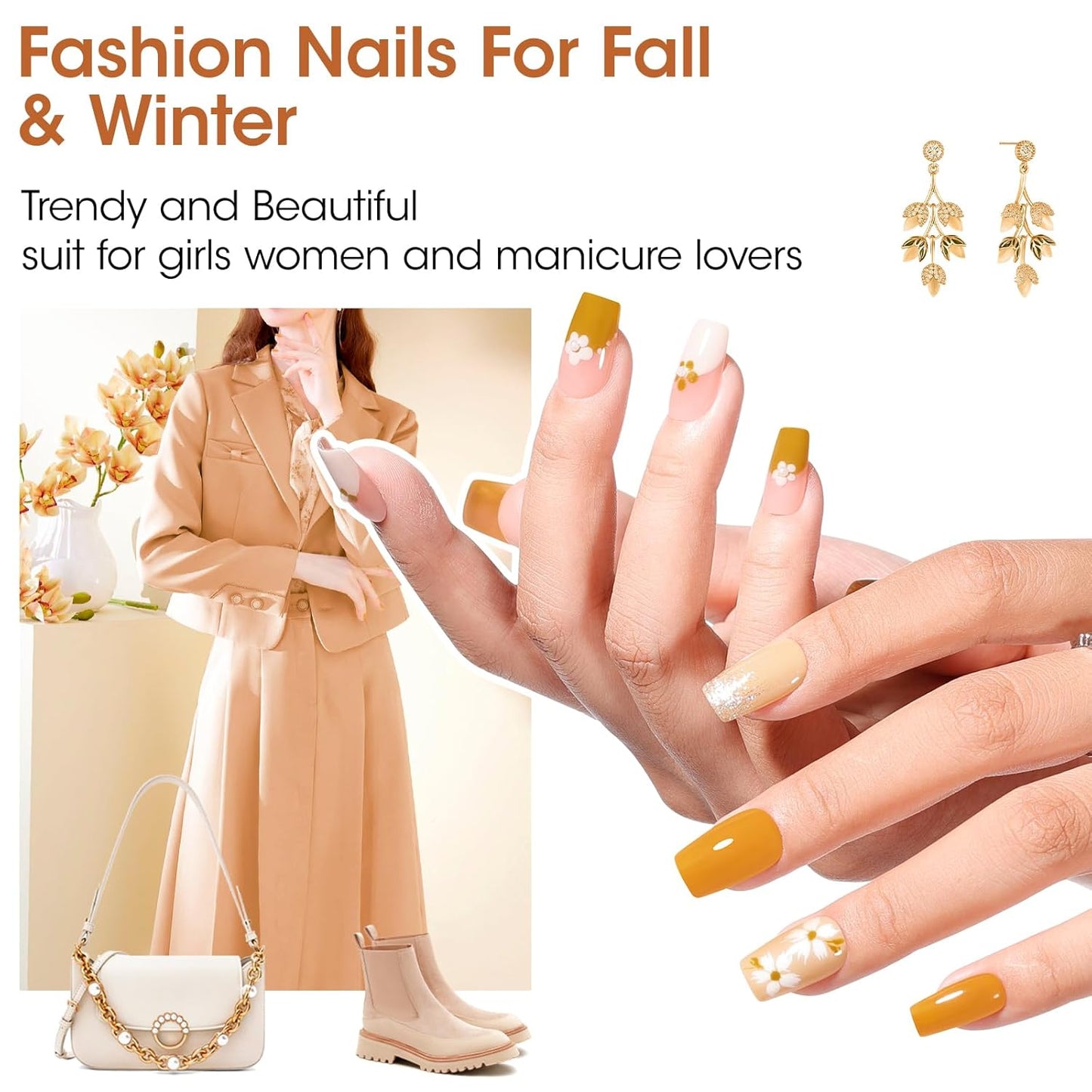 Gellen Maple Brown Nail Polish, Halloween Fall Winter Leaf Regular Nail Polish Air Dry 6-Color Set for Finger Toe Nails Home Salon Manicure Women Girl Gifts, Not UV Gel, Hema Free, Non Toxic, TPO Free