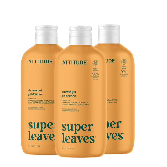 ATTITUDE Body Wash, EWG Verified Shower Gel, Dermatologically Tested, Plant and Mineral-Based, Vegan Personal Care Products, Orange Blossom & Eucalyptus Scent, 16 Fl Oz (Pack of 3)