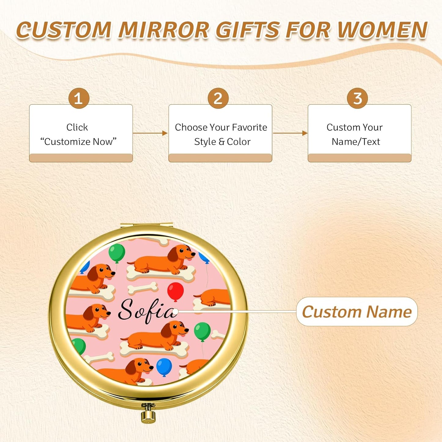 Custom Compact Mirror with Name - Personalized Flip Makeup Travel Pocket Mirror Gift for Women Bridesmaids Wedding Birthday (Dogs)