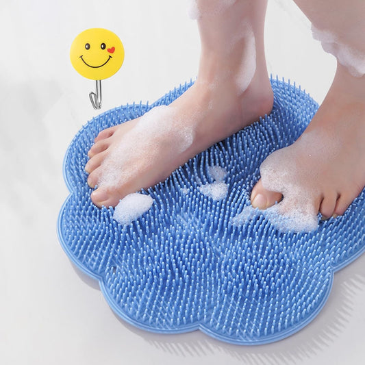 Shower Foot Scrubber Mat,Silicone Foot Scrubber for Shower,Silicone Body Scrubber with Suction Cups,Bath Feet Scrub Mat with Storage Hook(Blue)
