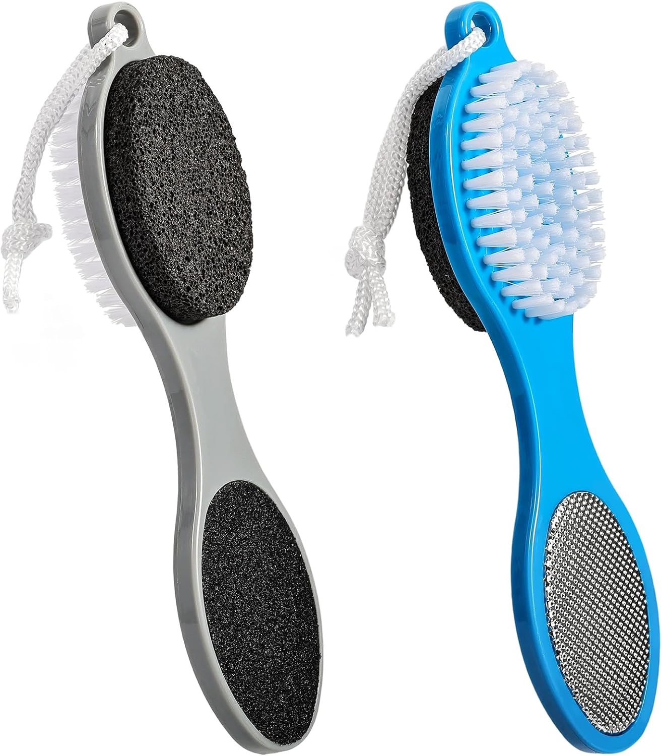 Pumice Stone Brush for Feet 4 in 1, Foot File Callus Remover, Foot Rasp and Sand Paper Pedicure Tools with Handle, Shower Foot Scrubber, Soft Smooth Feet for Home Foot Care,2 Pack