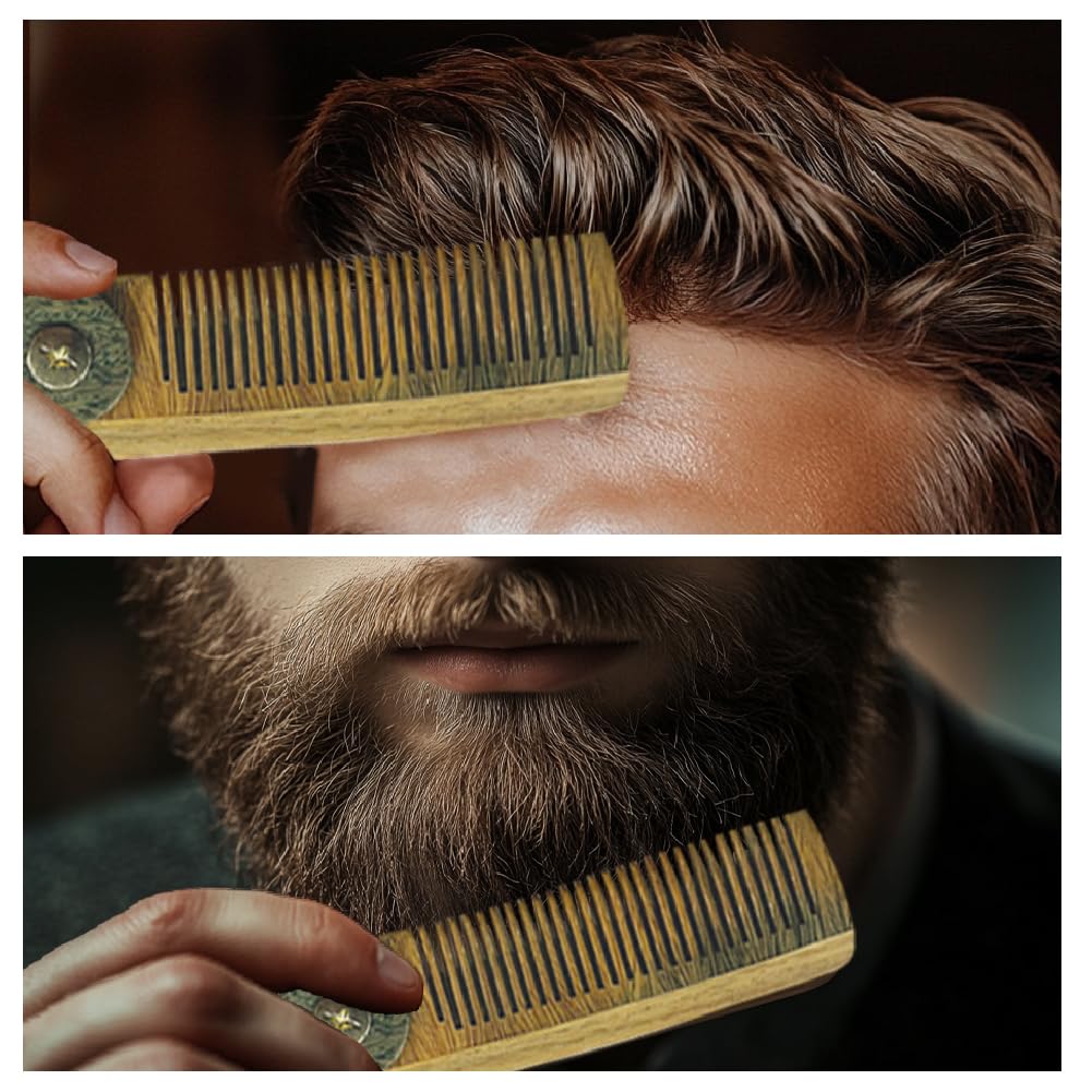 CHGCRAFT Folding Wooden Comb Foldable Beard Comb Carved Wooden Combs Fine Tooth Hair Combs with Imitation Leather Carrying Pouch for Men Grooming Mustaches Head Hair Husband Gift