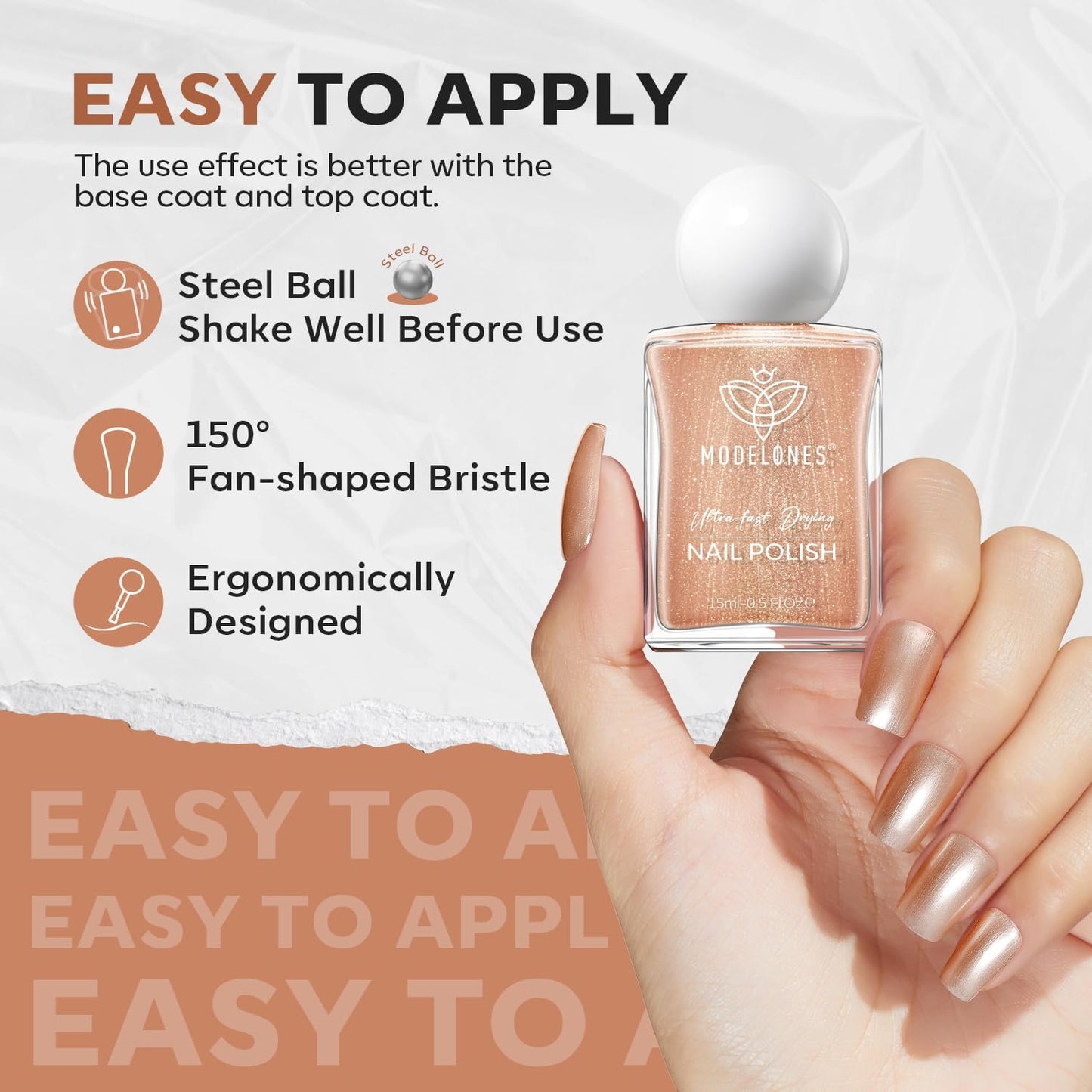 modelones Bronze Brown Nail Polish, 15 ml Metallic Brown Glitter Quick Dry Nail Lacquer Strengthener Long Last Shine Fingernail Toe Nail Art DIY Home Travel Manicure Gift for Women Girls 0.5 Fl Oz